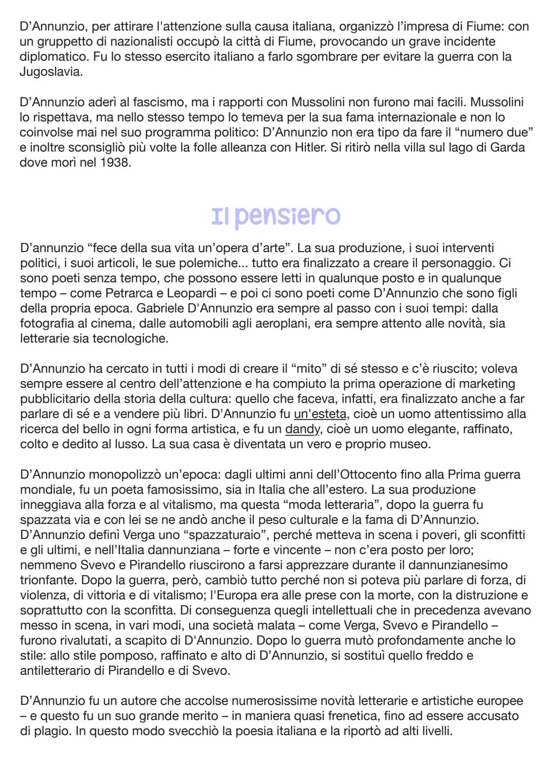 S
GABRIELE
D'ANNUNZIO
Gabriele D'Annunzio ha incarnato il prototipo
dell'uomo decadente: colto, raffinato, amante del
lusso sfrenato, dell'a