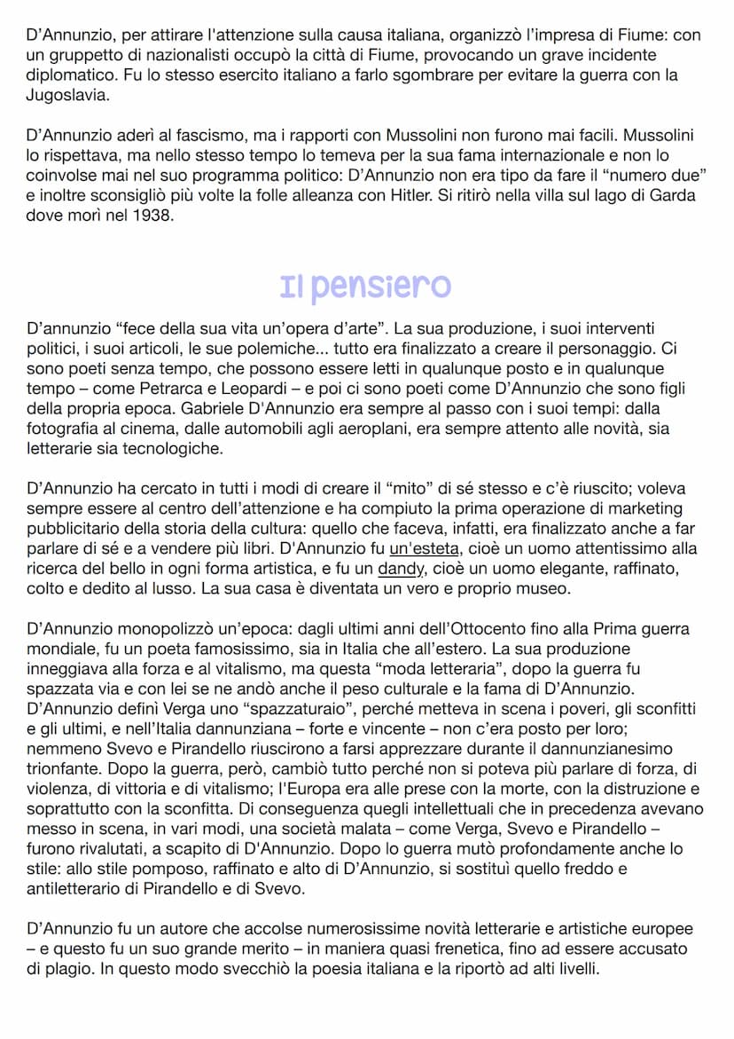 S
GABRIELE
D'ANNUNZIO
Gabriele D'Annunzio ha incarnato il prototipo
dell'uomo decadente: colto, raffinato, amante del
lusso sfrenato, dell'a