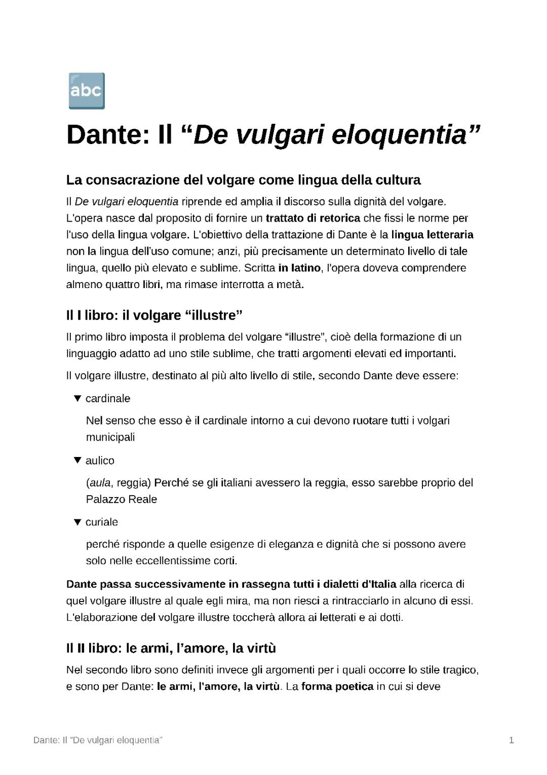 Dante: Il “De vulgari eloquentia”