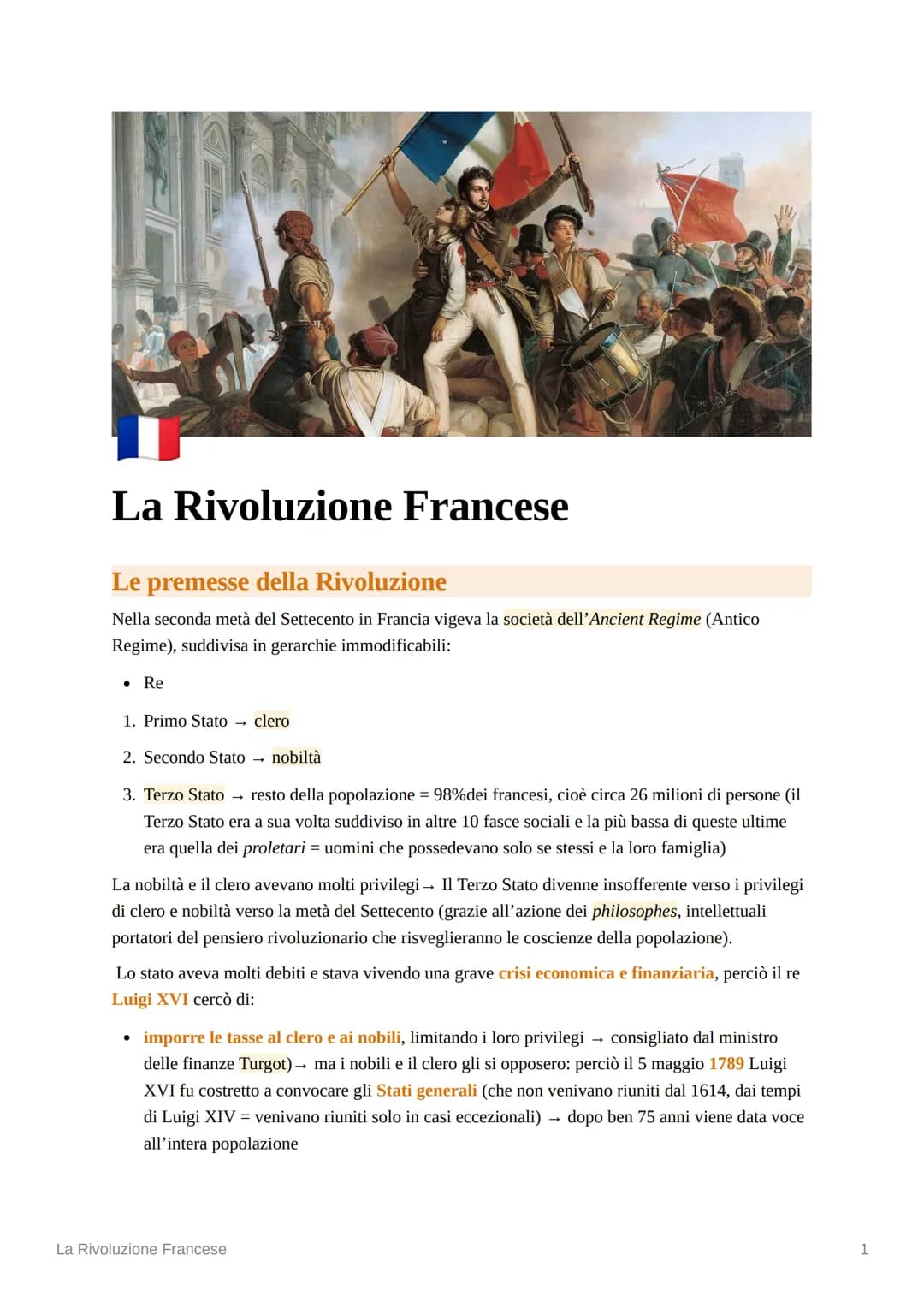La Rivoluzione Francese
Le premesse della Rivoluzione
Nella seconda metà del Settecento in Francia vigeva la società dell'Ancient Regime (An