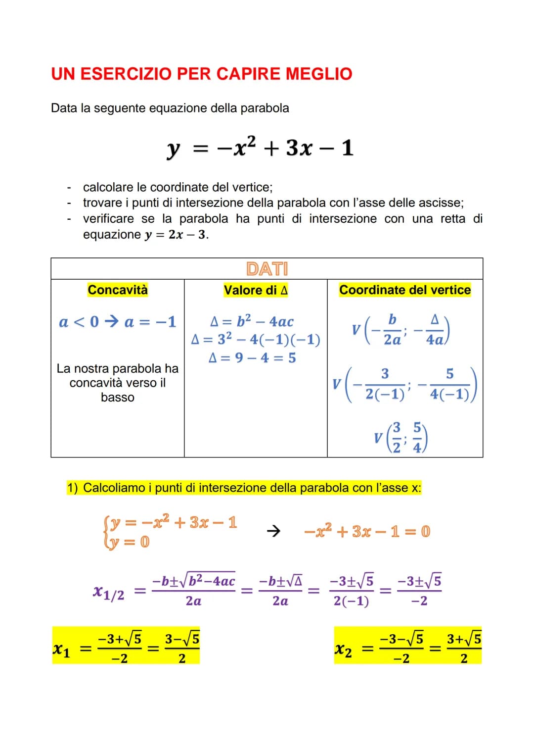 LA PARABOLA NEL PIANO
CARTESIANO
La parabola è il luogo geometrico dei punti equidistanti da una retta (direttrice)
e da un punto (fuoco). L