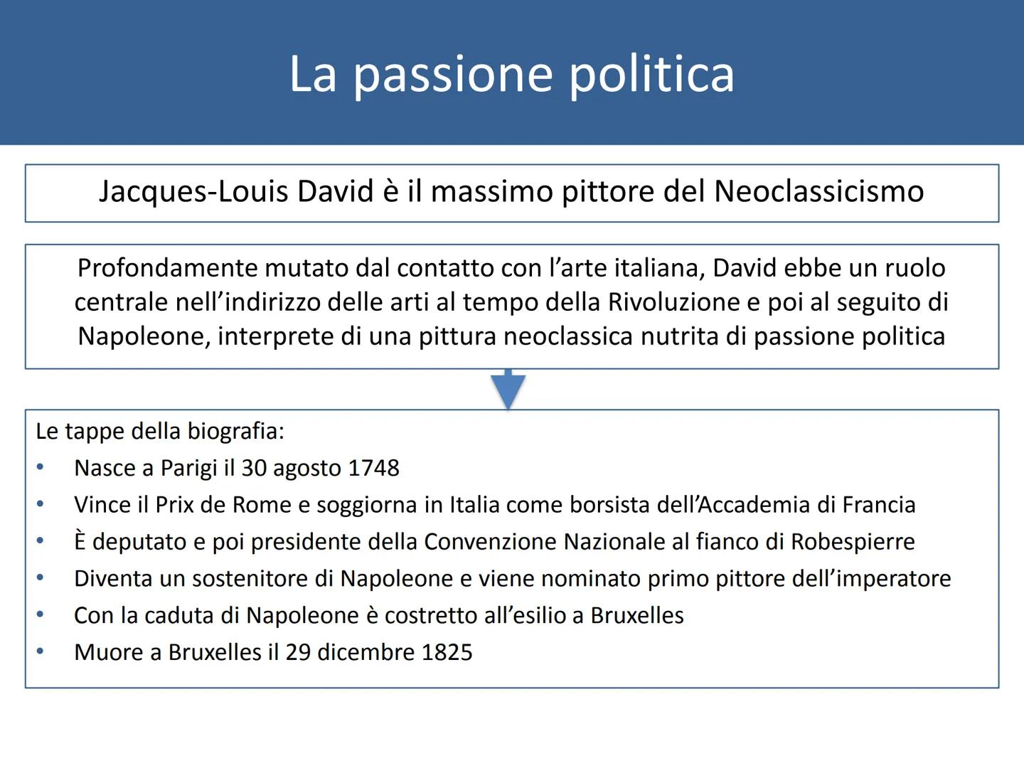 # JACQUES-LOUIS

# DAVID

# (1748-1825) # La passione politica

Jacques-Louis David è il massimo pittore del Neoclassicismo

Profondamente m