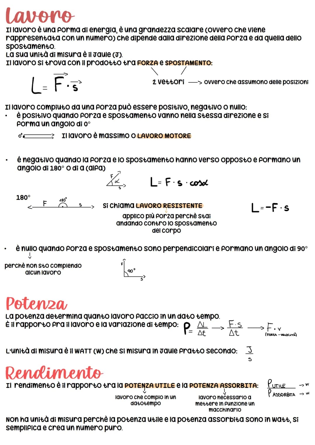 Lavoro
Il lavoro è una forma di energia, è una grandezza scalare (ovvero che viene
rappresentata con un numero) che dipende dalla direzione 