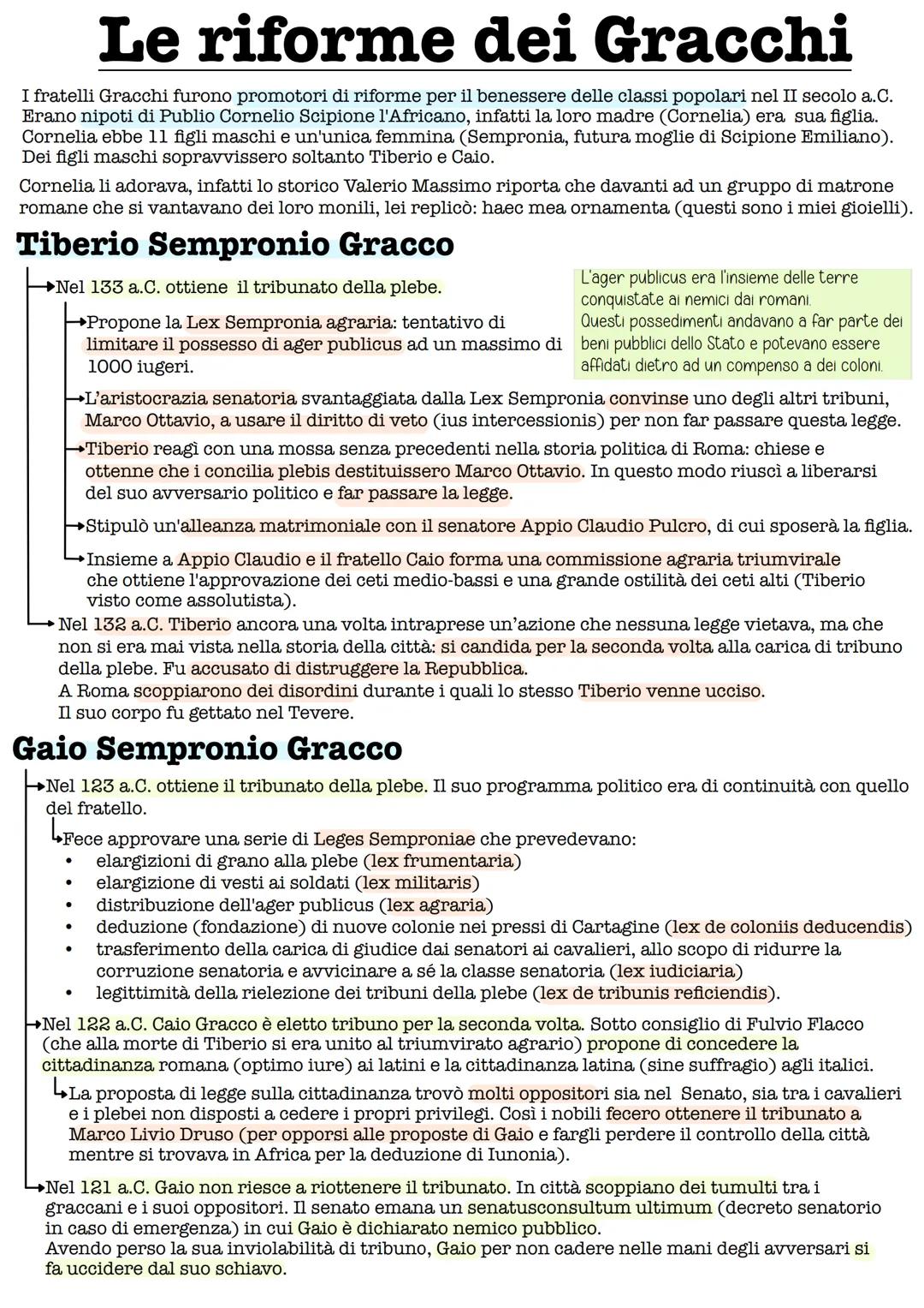 Le riforme dei Gracchi
I fratelli Gracchi furono promotori di riforme per il benessere delle classi popolari nel II secolo a.C.
Erano nipoti