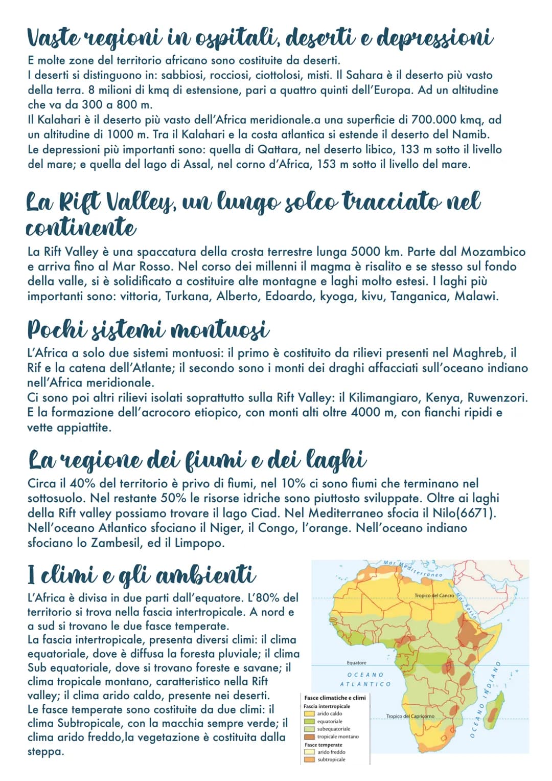 L'Africa
Coste basse e poco articolate
L'Africa si affaccia al nord sul Mediterraneo, a nord-est
sul Mar Rosso, a sud-est con l'oceano india