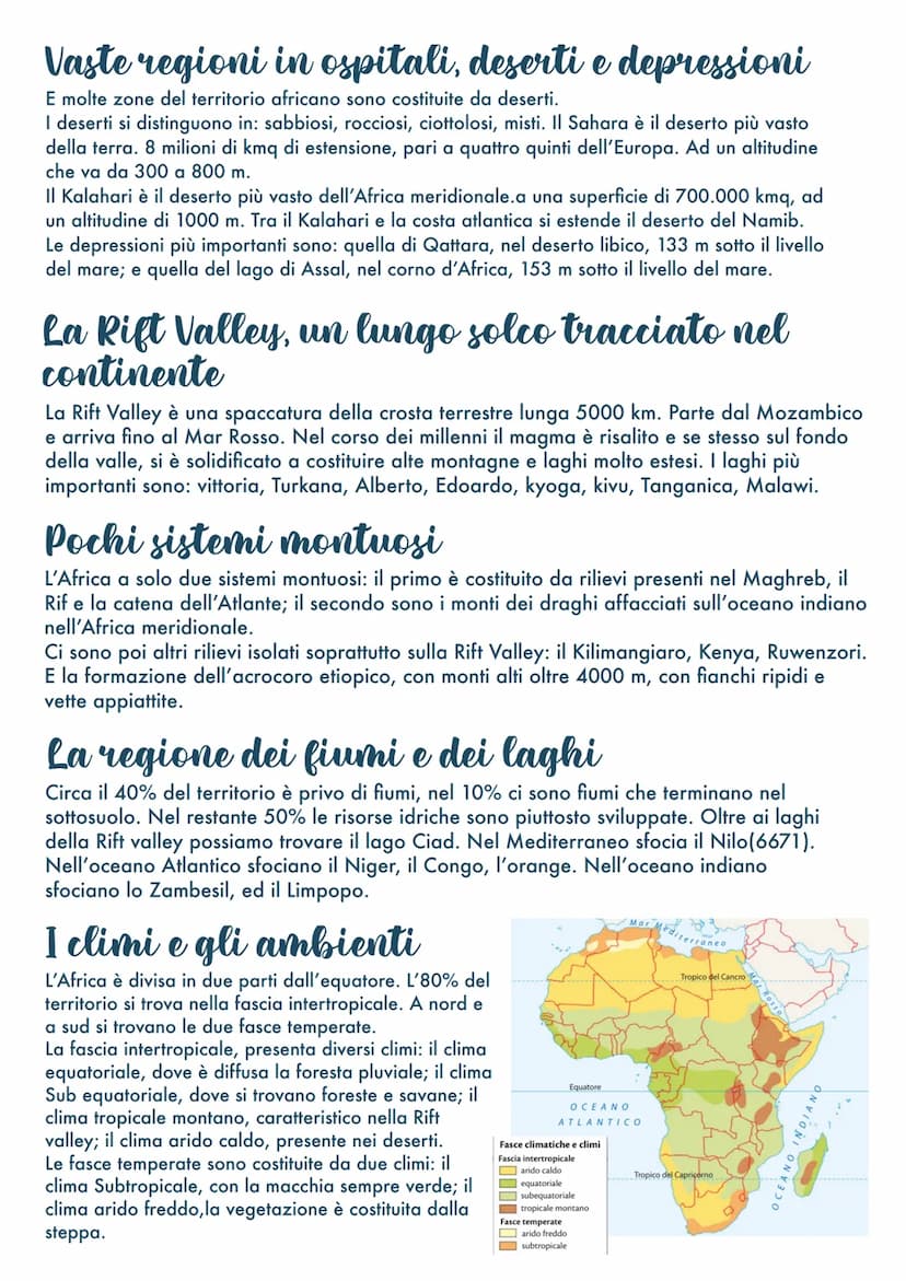 L'Africa
Coste basse e poco articolate
L'Africa si affaccia al nord sul Mediterraneo, a nord-est
sul Mar Rosso, a sud-est con l'oceano india