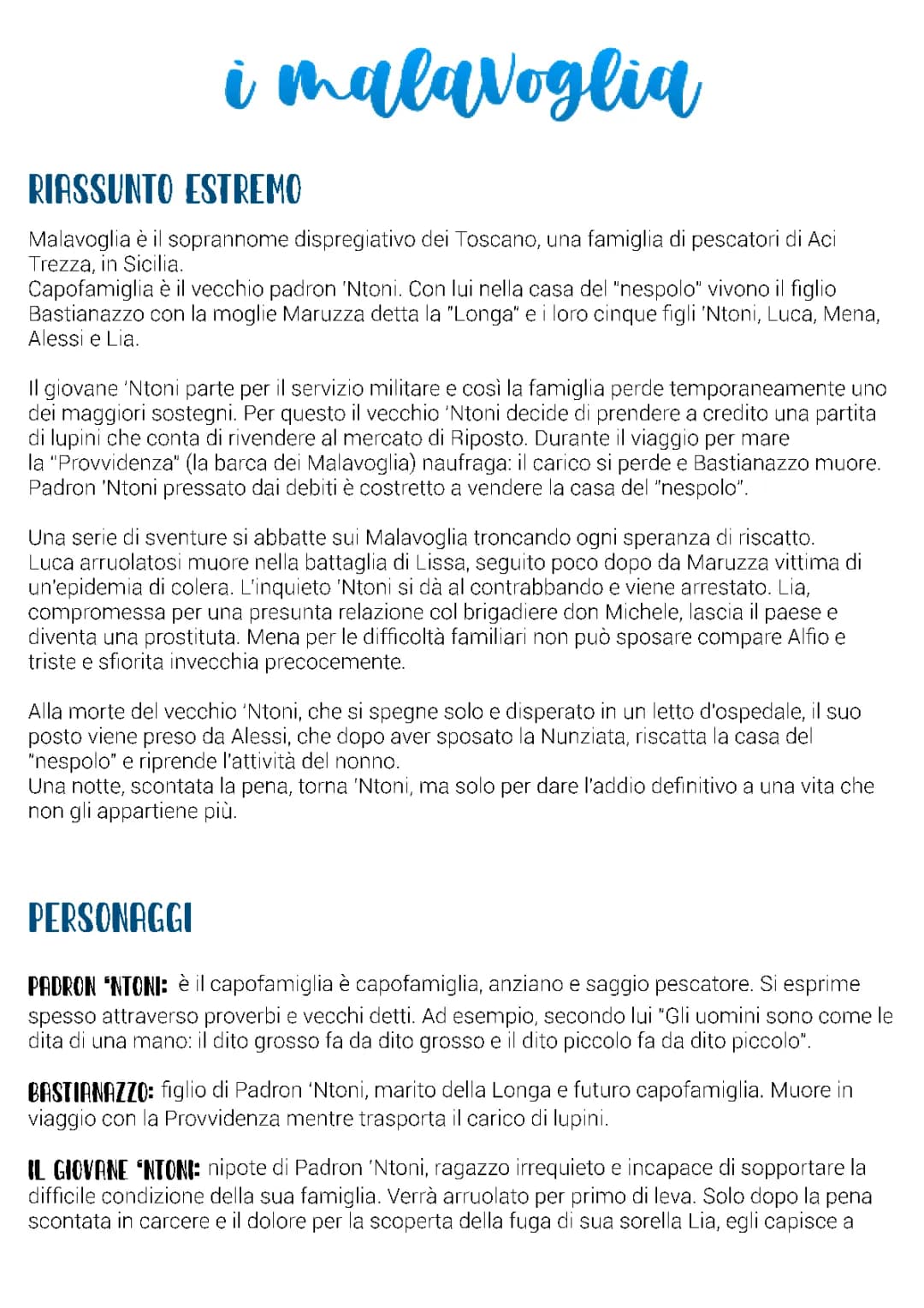I Malavoglia: Riassunto Breve per Scuola Media con PDF e Personaggi