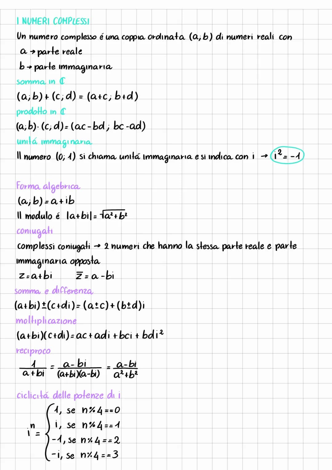 I NUMERI COMPLESSI
Un numero complesso é una coppia ordinata (a; b) di numeri reali con
a parte reale
b→ parte immaginaria
somma in C
(a, b)