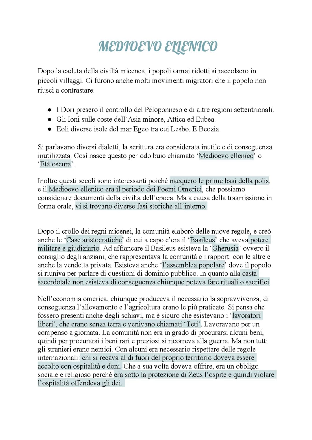 Medioevo ellenico, etá arcaica