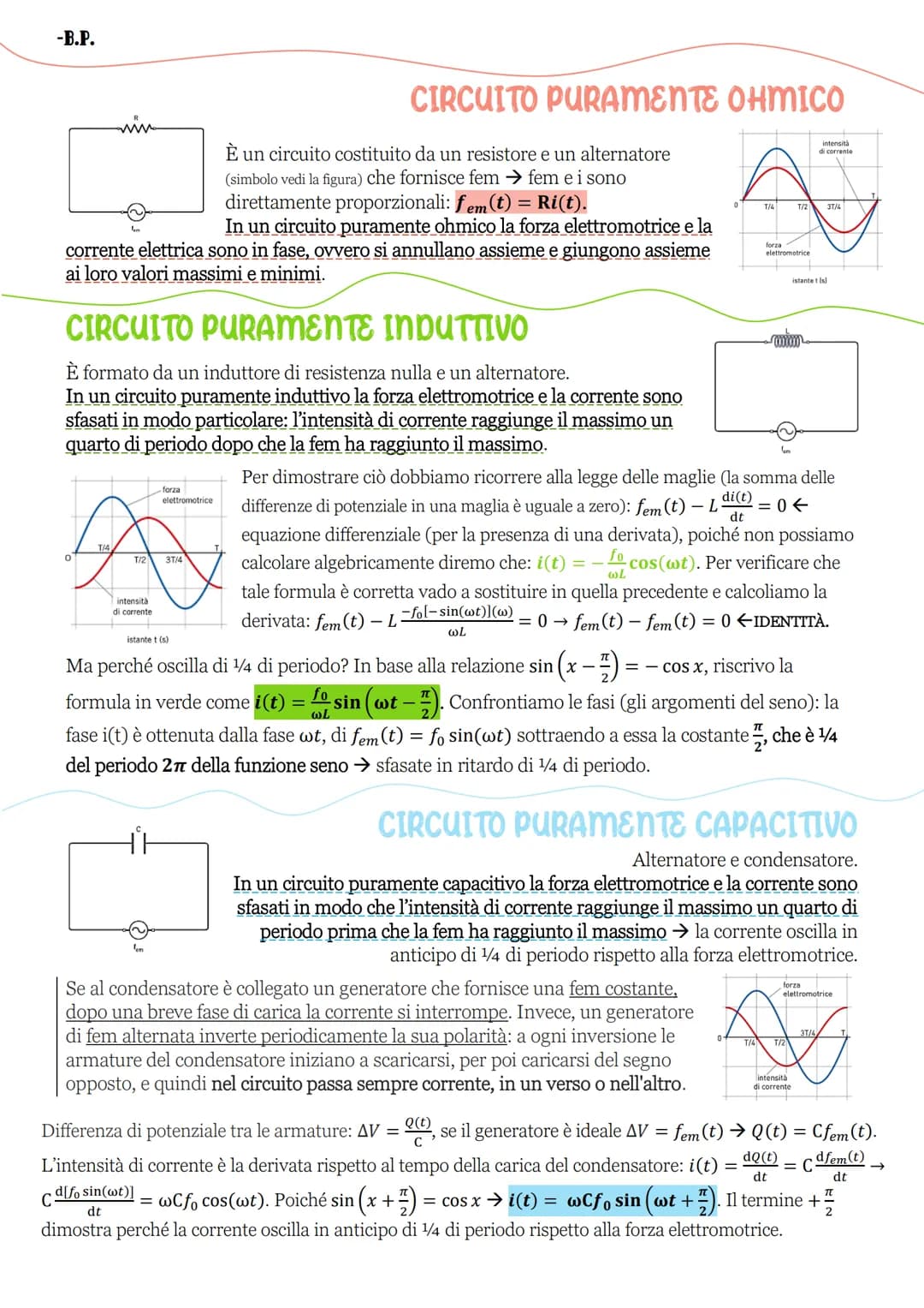
<p>Un circuito costituito da un resistore e un alternatore (simbolo vedi la figura) fornisce fem fem ei sono direttamente proporzionali: fe