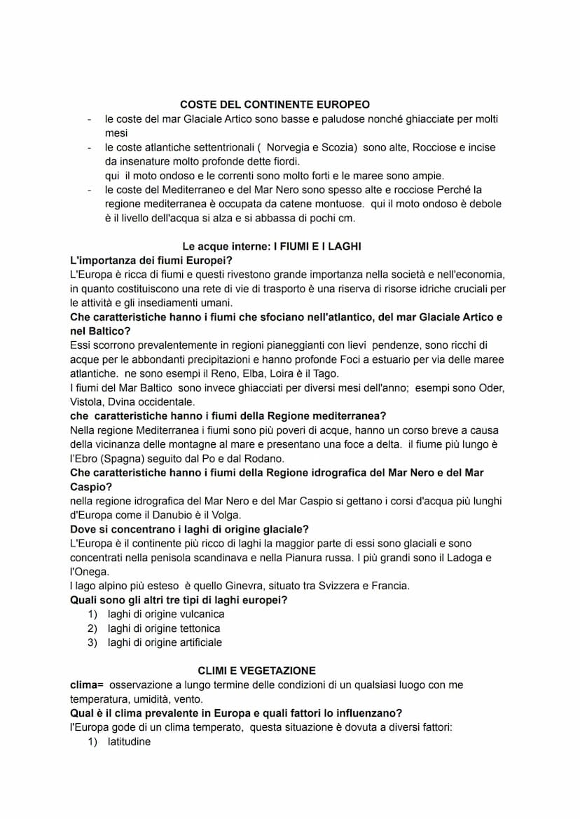SCHEMA GEOGRAFIA PER VERIFICA
L'Europa è più piccolo continente della Terra dopo l'oceania, è interamente situato
nell'emisfero boreale.
Le 
