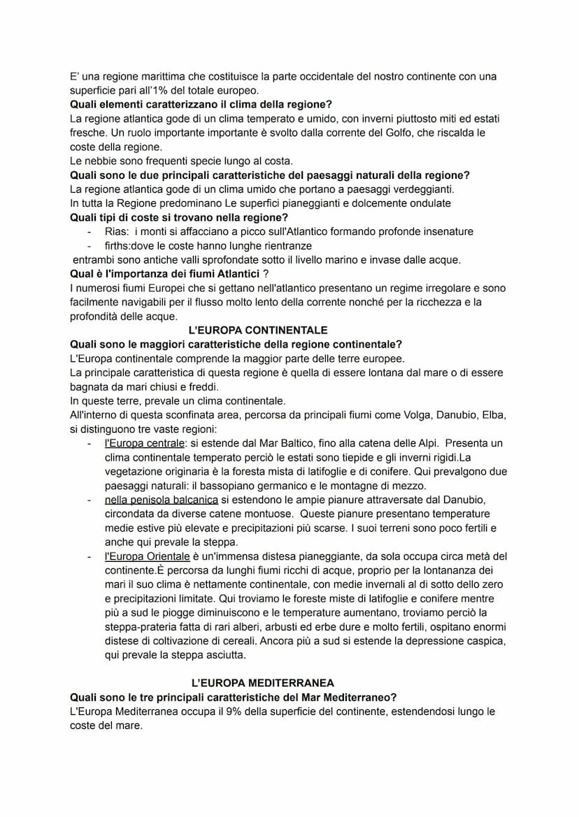 SCHEMA GEOGRAFIA PER VERIFICA
L'Europa è più piccolo continente della Terra dopo l'oceania, è interamente situato
nell'emisfero boreale.
Le 