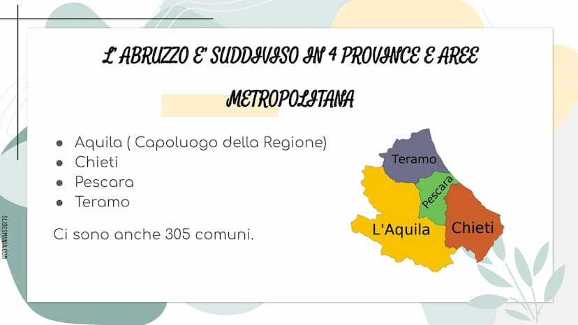SLIDESHANIA.COM
278
LITERANE
MMMM
ALLA SCOPERTA DELL...
ABRUZZO SLIDESMANIA.COM
DOVE SI TROVA E CON CHI CONFINA
L'ABRUZZO?
L'Abruzzo confina