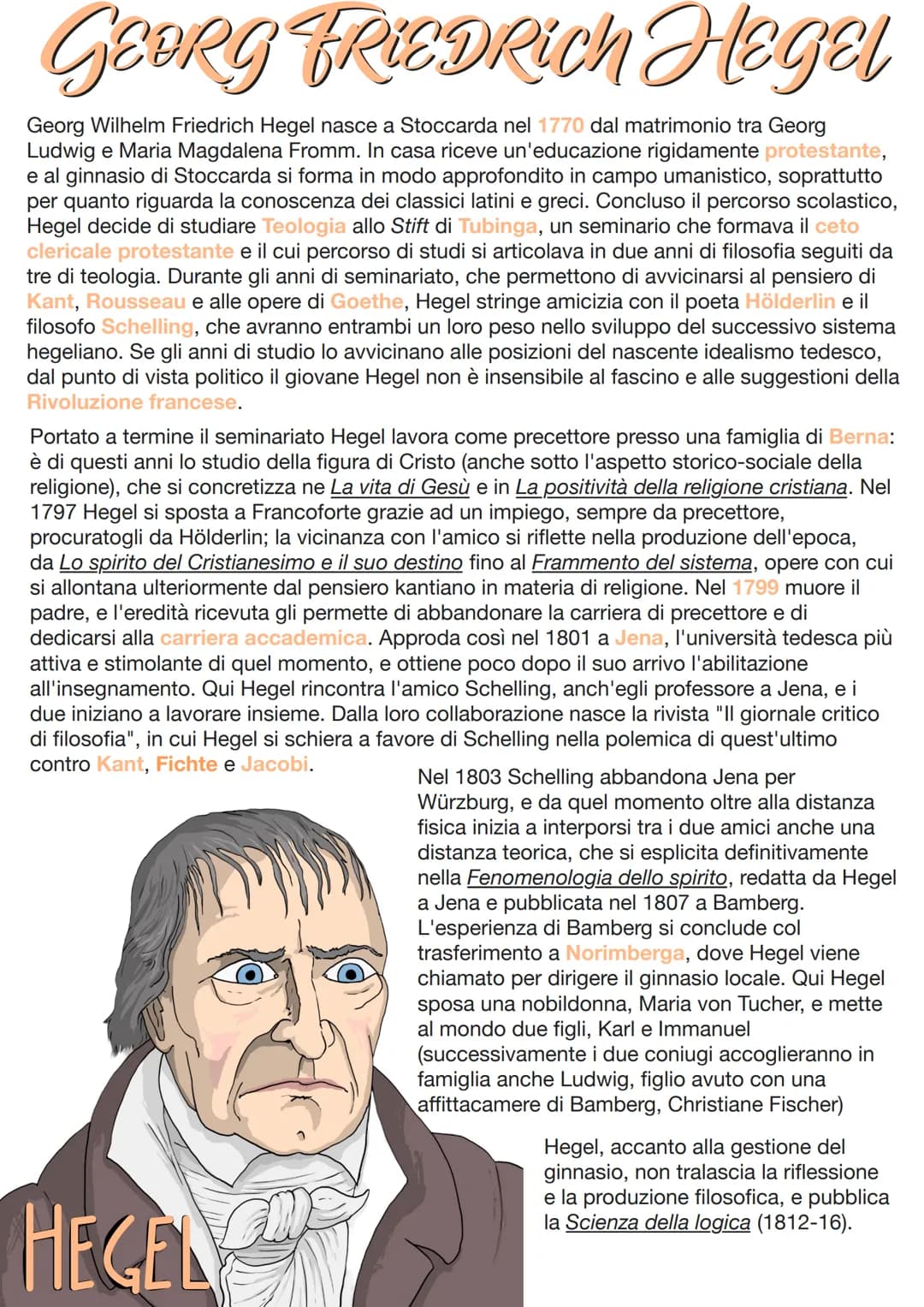 GEORG FRIEDRich Hegel
Georg Wilhelm Friedrich Hegel nasce a Stoccarda nel 1770 dal matrimonio tra Georg
Ludwig e Maria Magdalena Fromm. In c