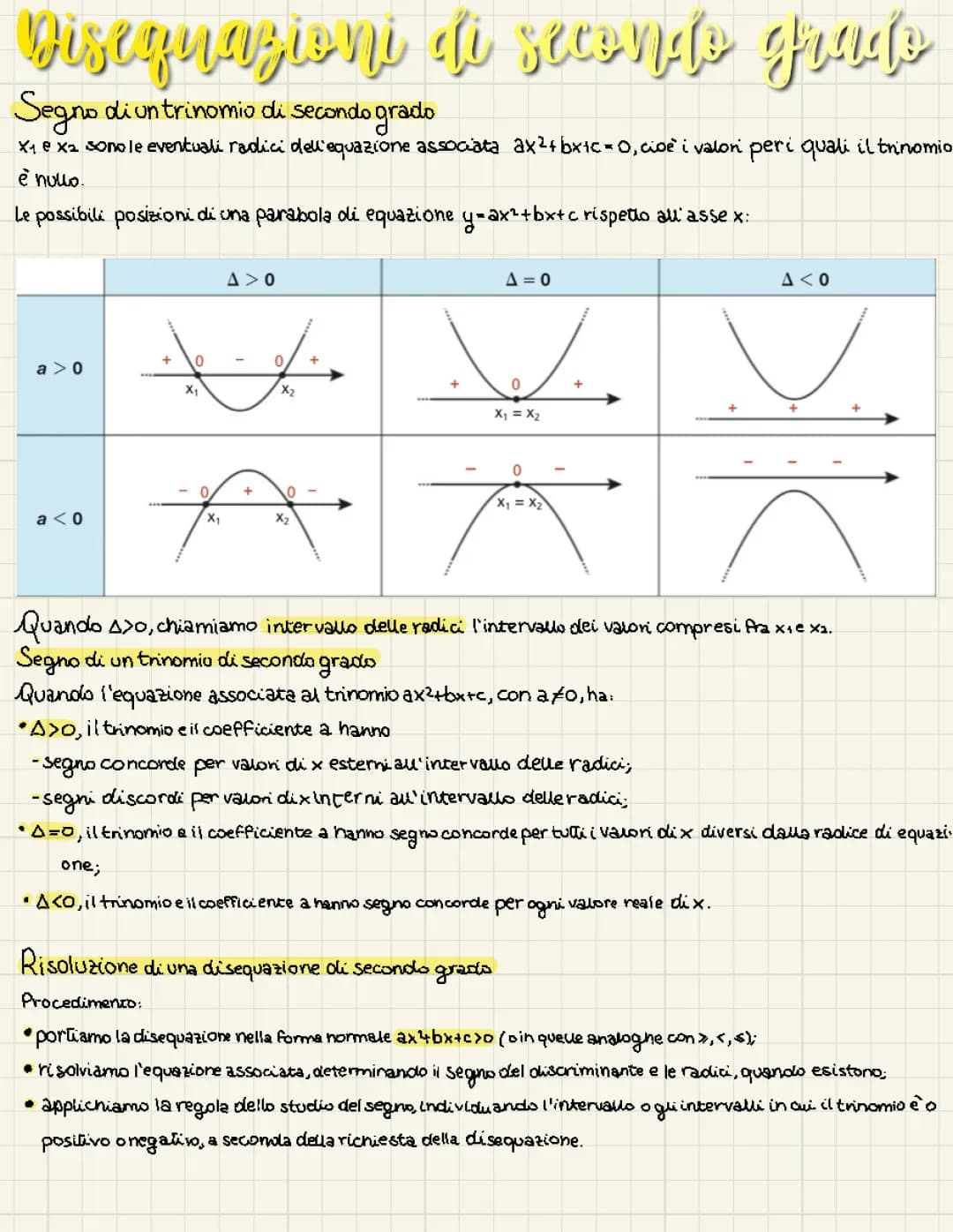 Equazioni e Disequazioni di Secondo Grado: PDF, Formule, Spiegazioni