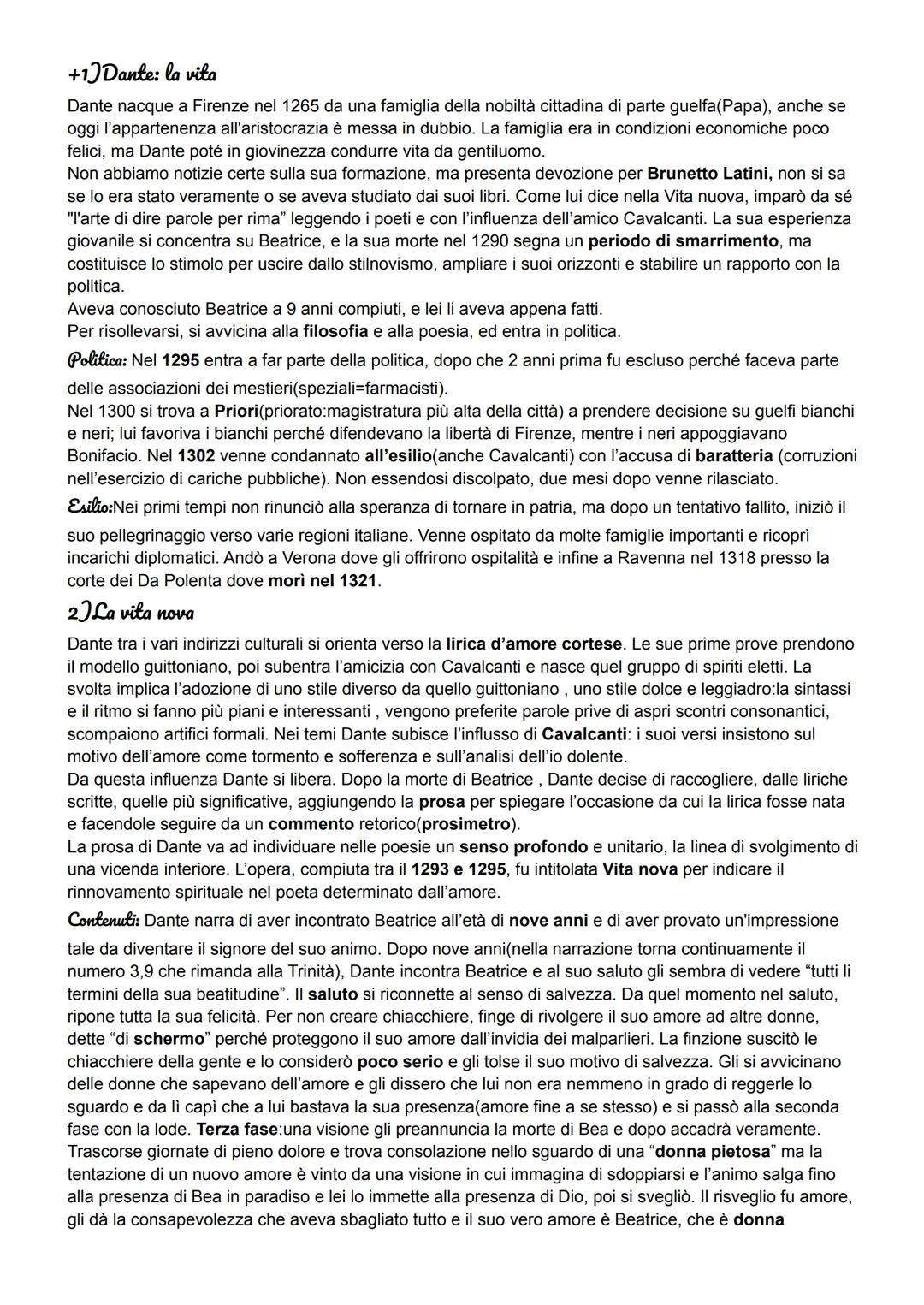 +1) Dante: la vita
Dante nacque a Firenze nel 1265 da una famiglia della nobiltà cittadina di parte guelfa(Papa), anche se
oggi l'appartenen