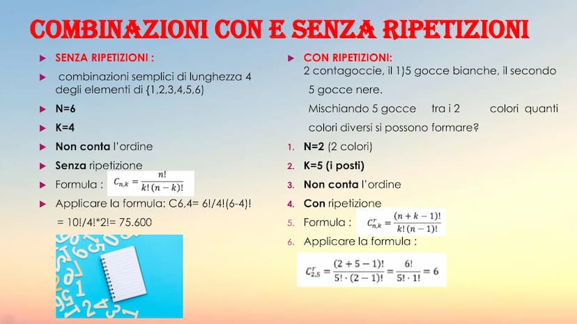 b
00 here
8
CALCOLO COMBINATORIO E PROBABILITA
b² CALCOLO COMBINATORIO
studia i modi per raggruppare e ordinare
secondo determinate regole g