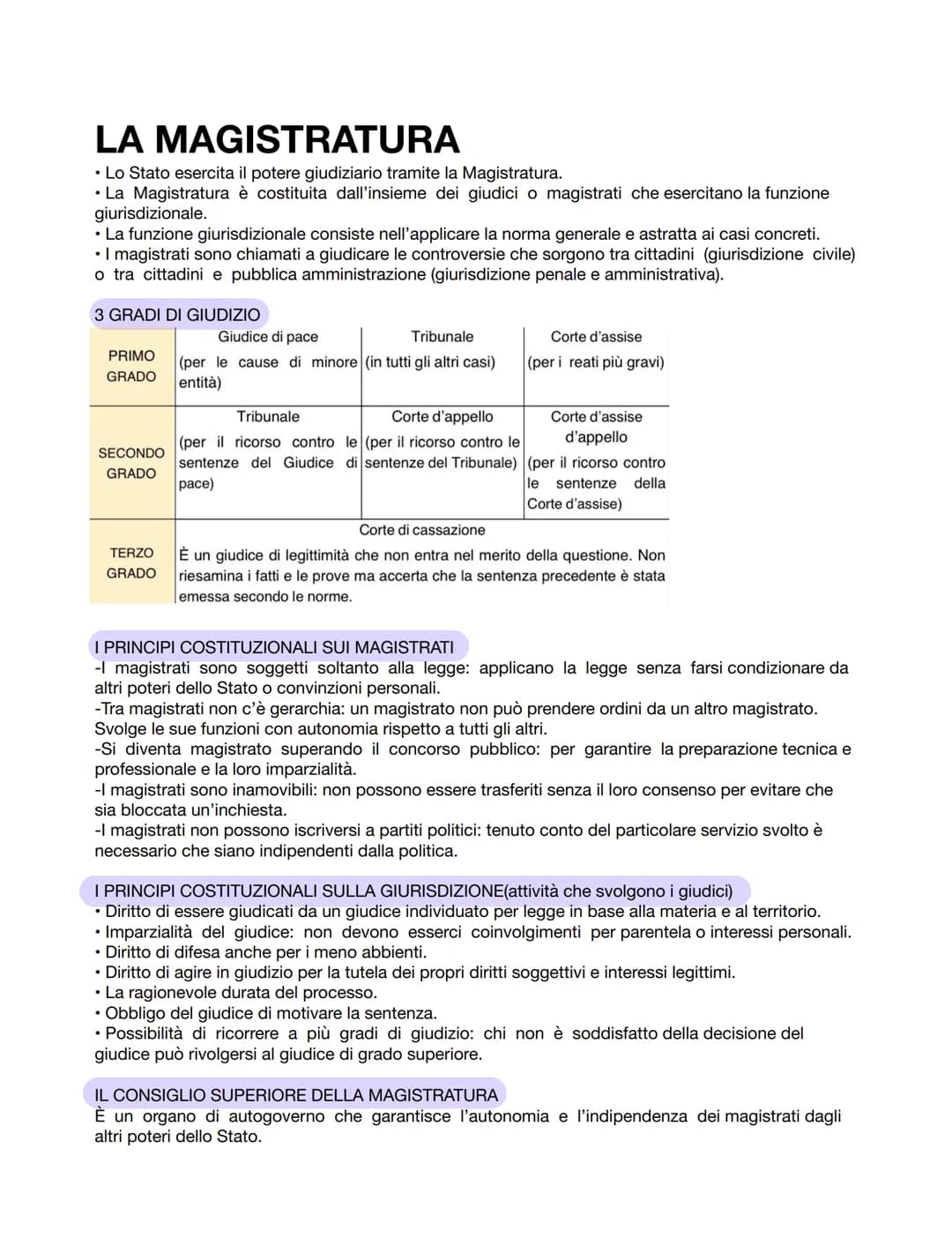 LA MAGISTRATURA
• Lo Stato esercita il potere giudiziario tramite la Magistratura.
• La Magistratura è costituita dall'insieme dei giudici o