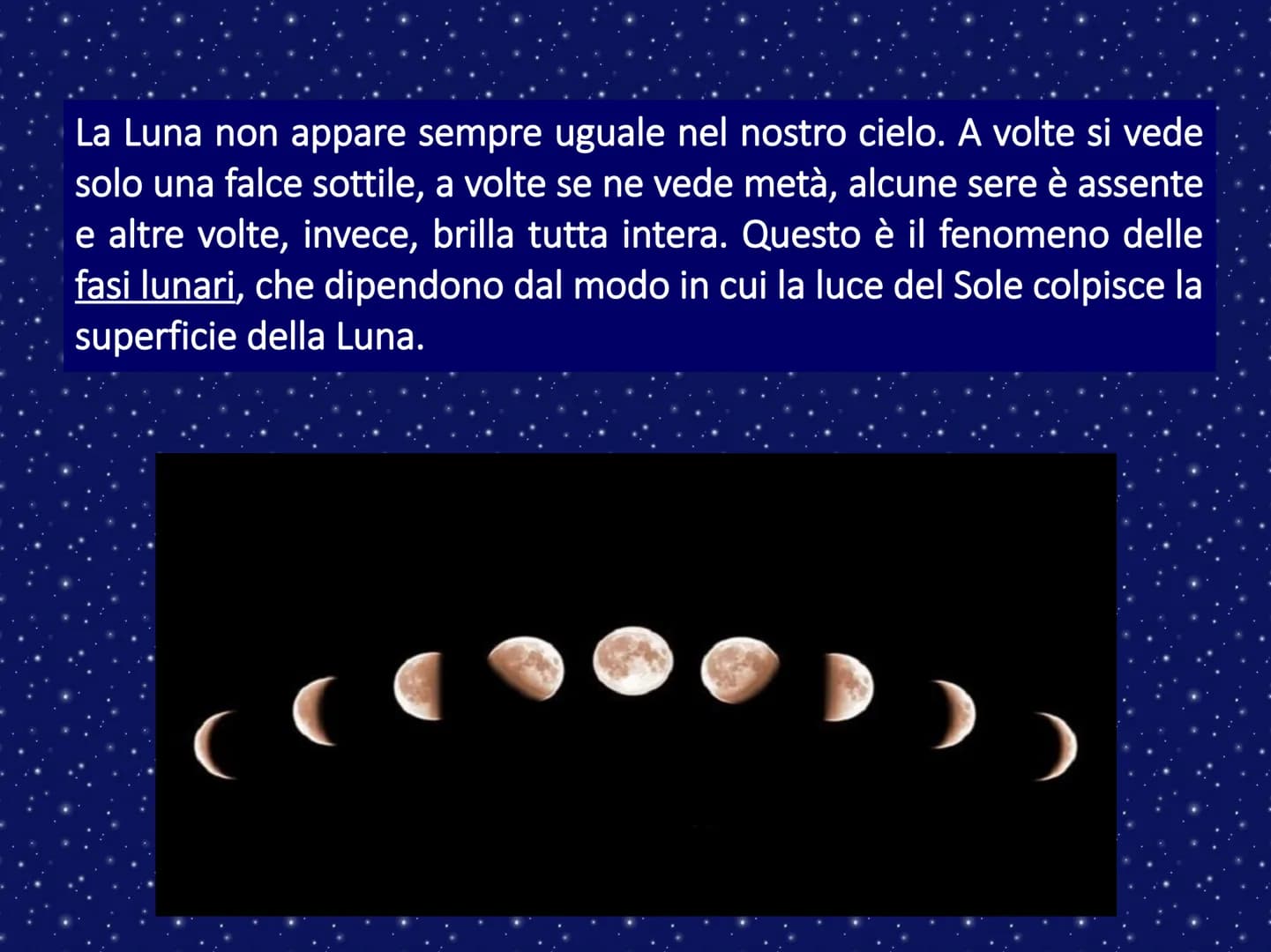 LA LUNA LA LUNA E I SUOI MOVIMENTI
La Luna è l'unico satellite naturale della Terra. È il corpo
celeste più vicino a noi, ben visibile a occ