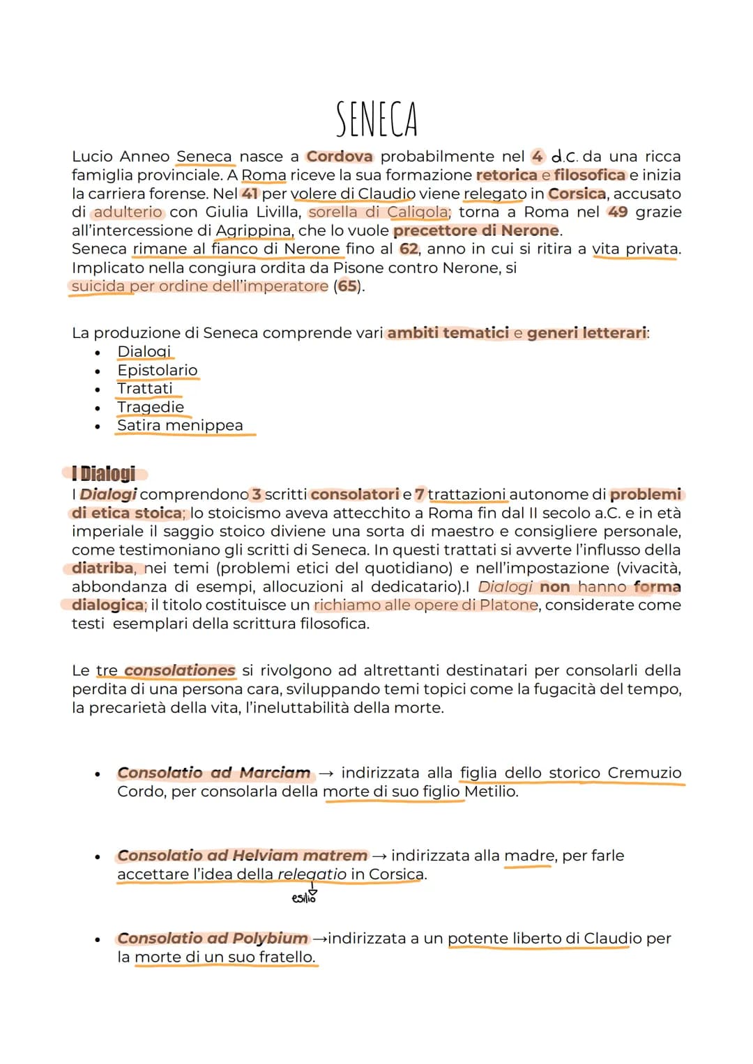 SENECA
Lucio Anneo Seneca nasce a Cordova probabilmente nel 4 d.c. da una ricca
famiglia provinciale. A Roma riceve la sua formazione retori