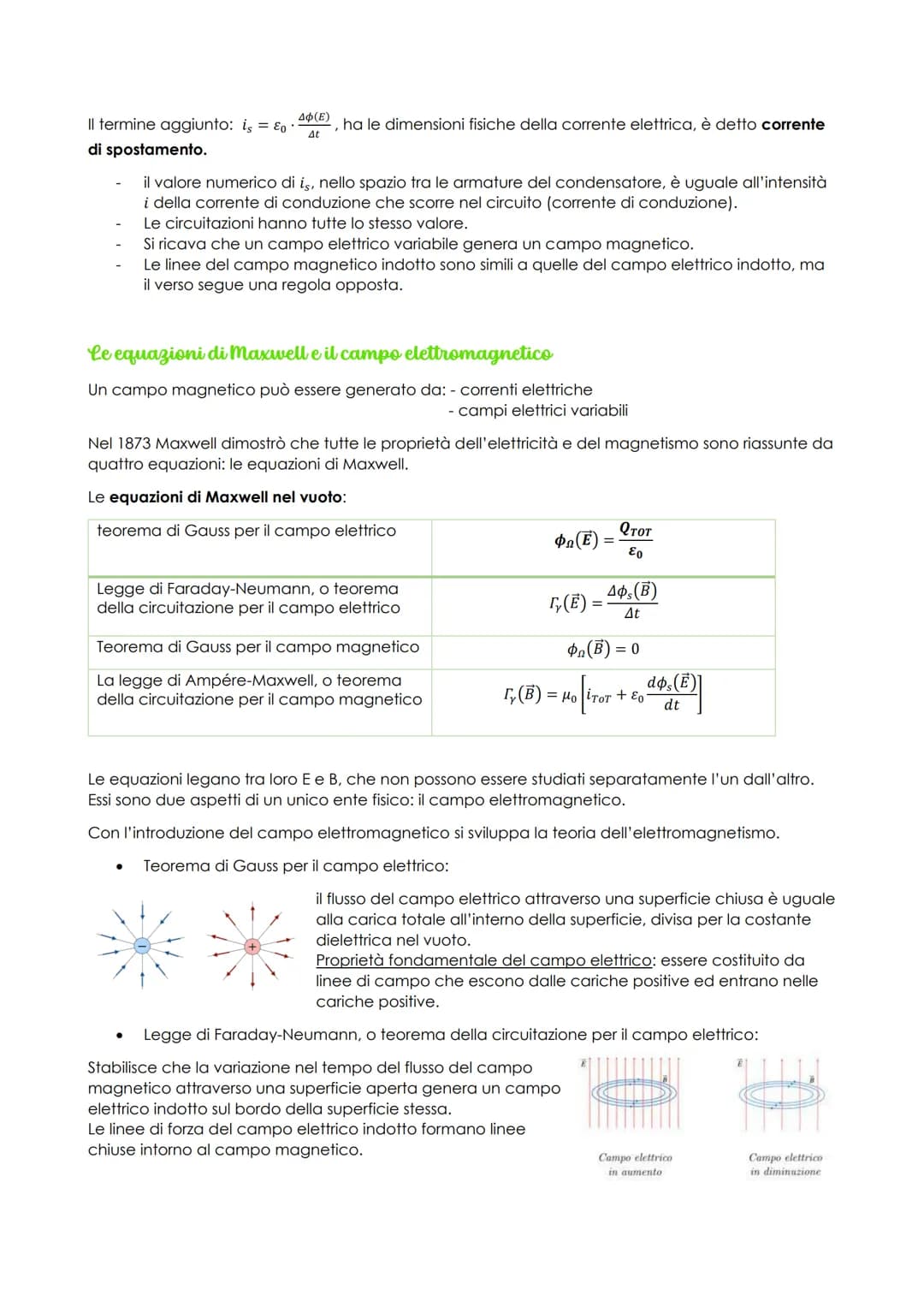 Il termine aggiunto: is = E
di spostamento.
ΔΦ(Ε)
, ha le dimensioni fisiche della corrente elettrica, è detto corrente
At
il valore numeric