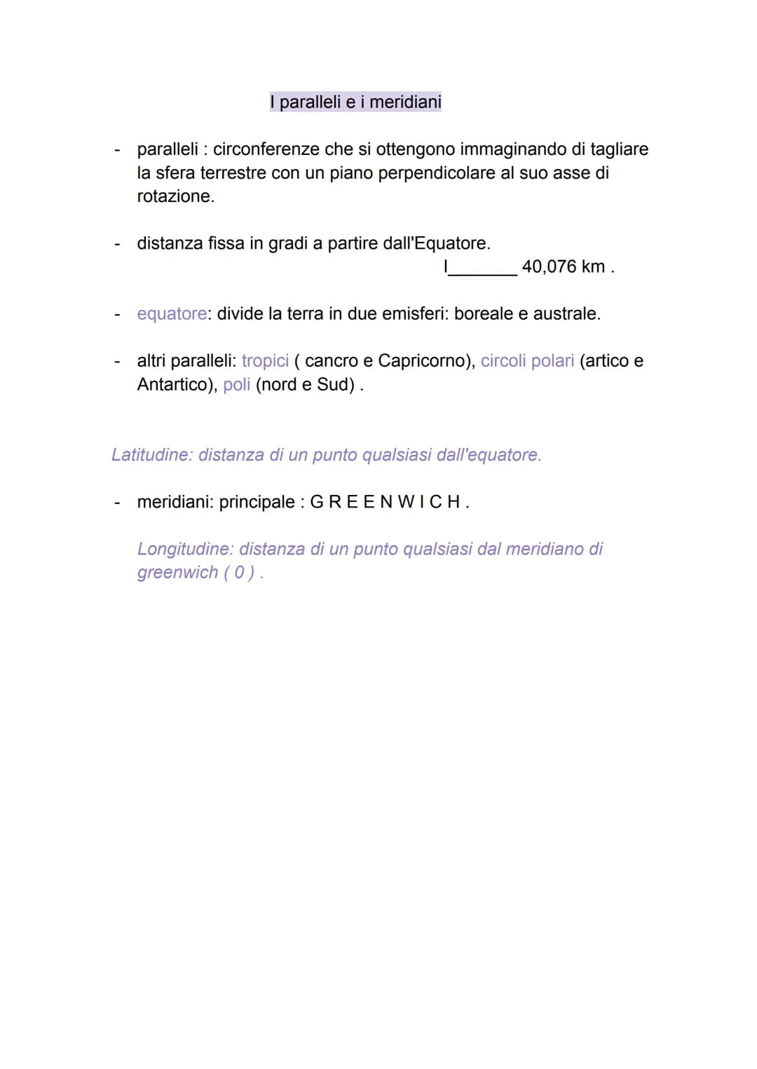 I paralleli e i meridiani
paralleli: circonferenze che si ottengono immaginando di tagliare
la sfera terrestre con un piano perpendicolare a