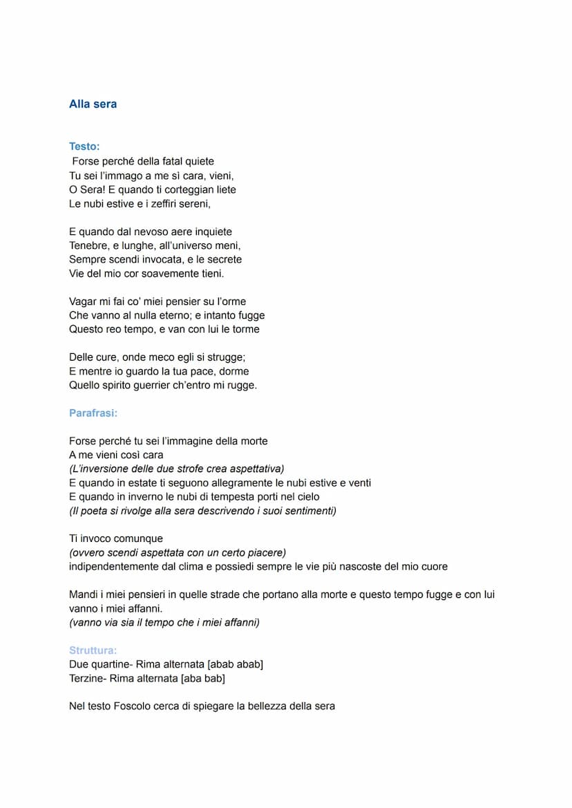 
<p>Il testo "A Zacinto" è una poesia scritta da Ugo Foscolo. Essa esprime il dolore e la malinconia del poeta nei confronti della sua terra