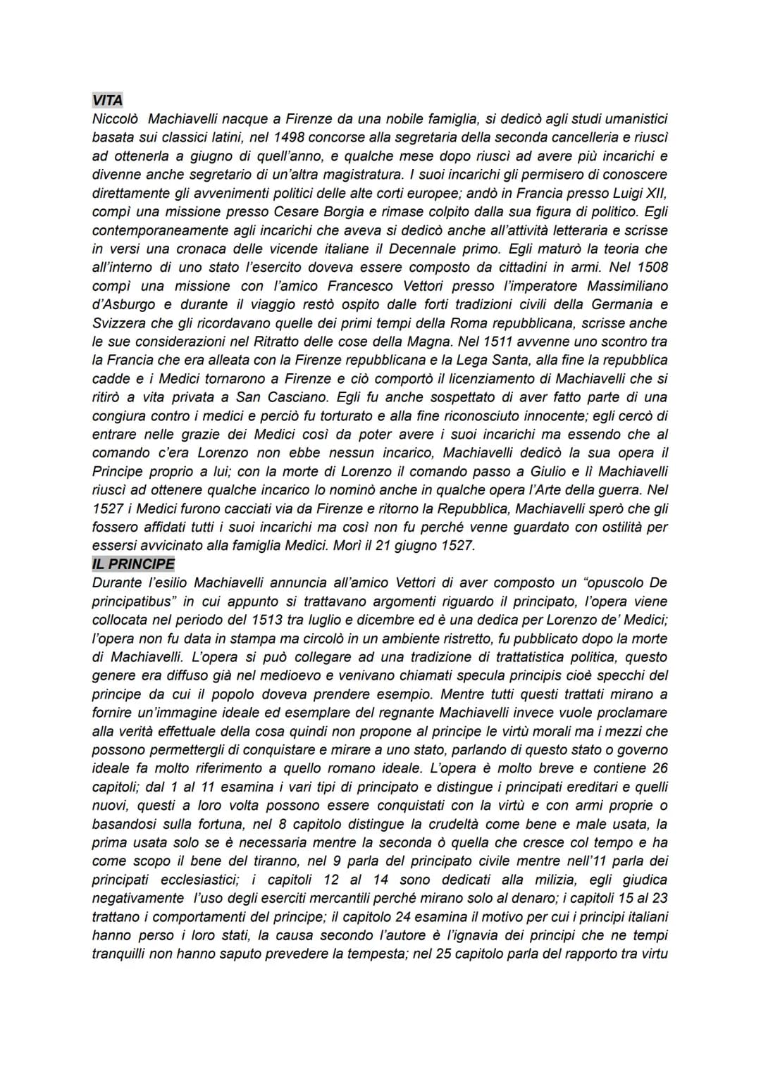 VITA
Niccolò Machiavelli nacque a Firenze da una nobile famiglia, si dedicò agli studi umanistici
basata sui classici latini, nel 1498 conco