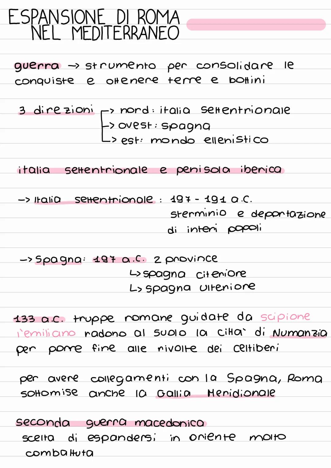 ESPANSIONE DI ROMA
NEL MEDITERRANEO
guerra → strumento per consolidare le
conquiste e ottenere terre e bottini
3 direzioni
italia
-> nord: i
