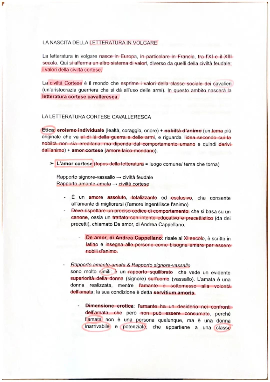LA NASCITA DELLA LETTERATURA IN VOLGARE
La letteratura in volgare nasce in Europa, in particolare in Francia, tra I'XI e il XIII
secolo. Qui