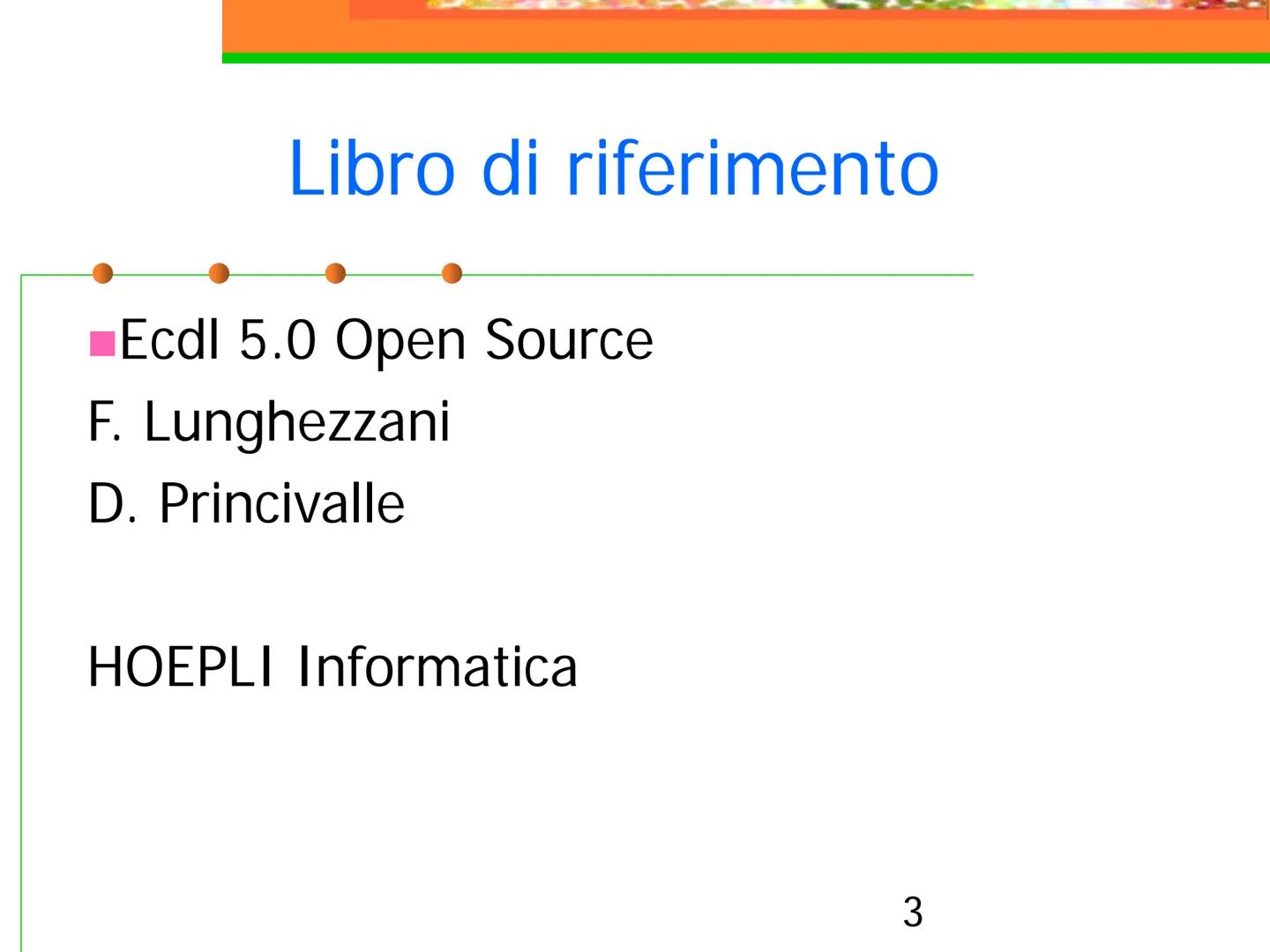 Corso di Informatica
I Concetti base dell'informatica Indice Argomenti
Libro
Concetti Base
Hardware
Software
Misurare la grandezza
Dispositi