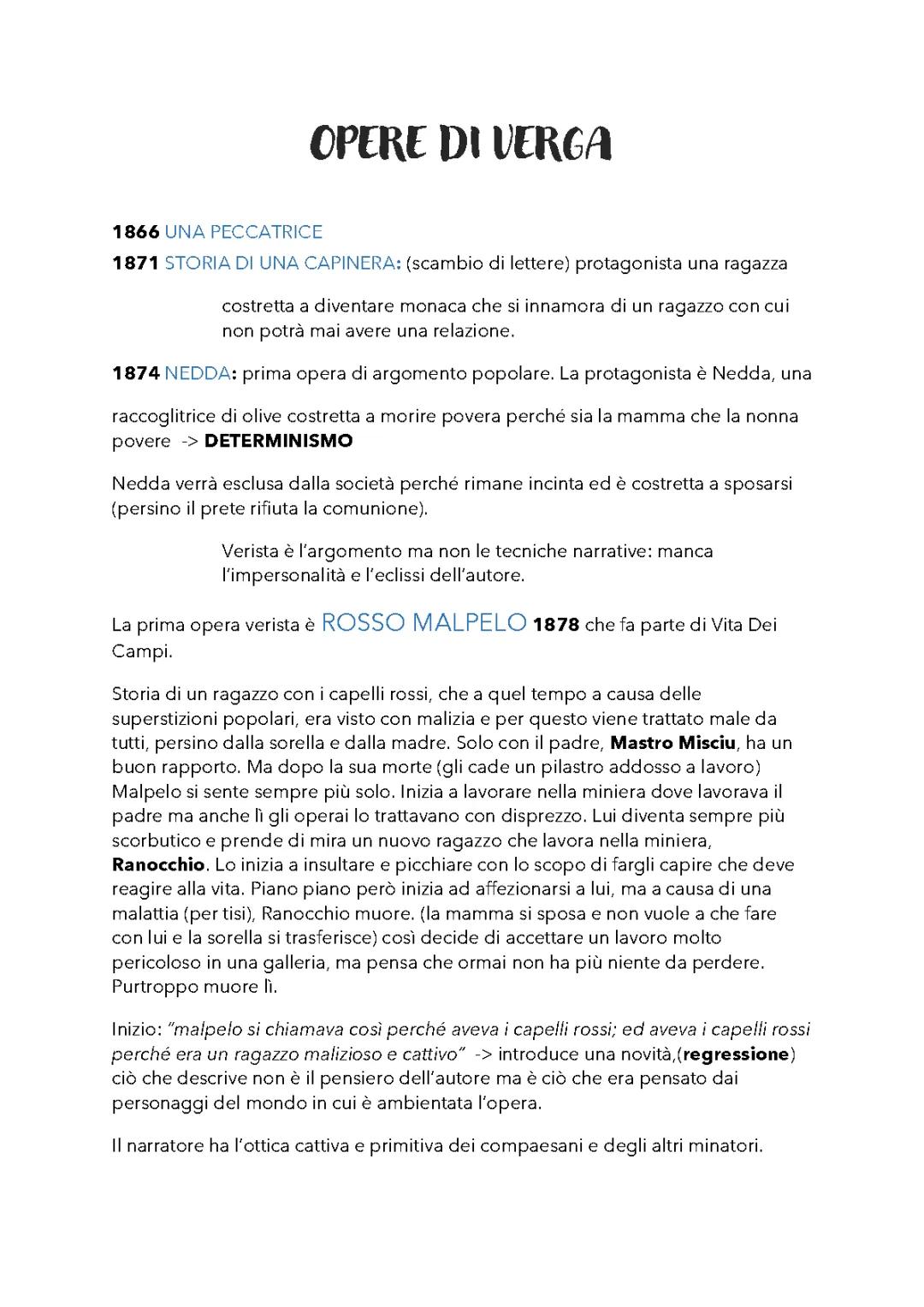 Le opere principali di Giovanni Verga