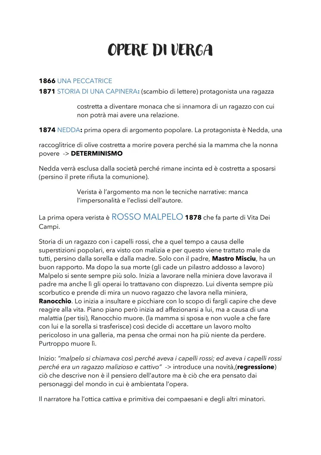 OPERE DI VERGA
1866 UNA PECCATRICE
1871 STORIA DI UNA CAPINERA: (scambio di lettere) protagonista una ragazza
costretta a diventare monaca c