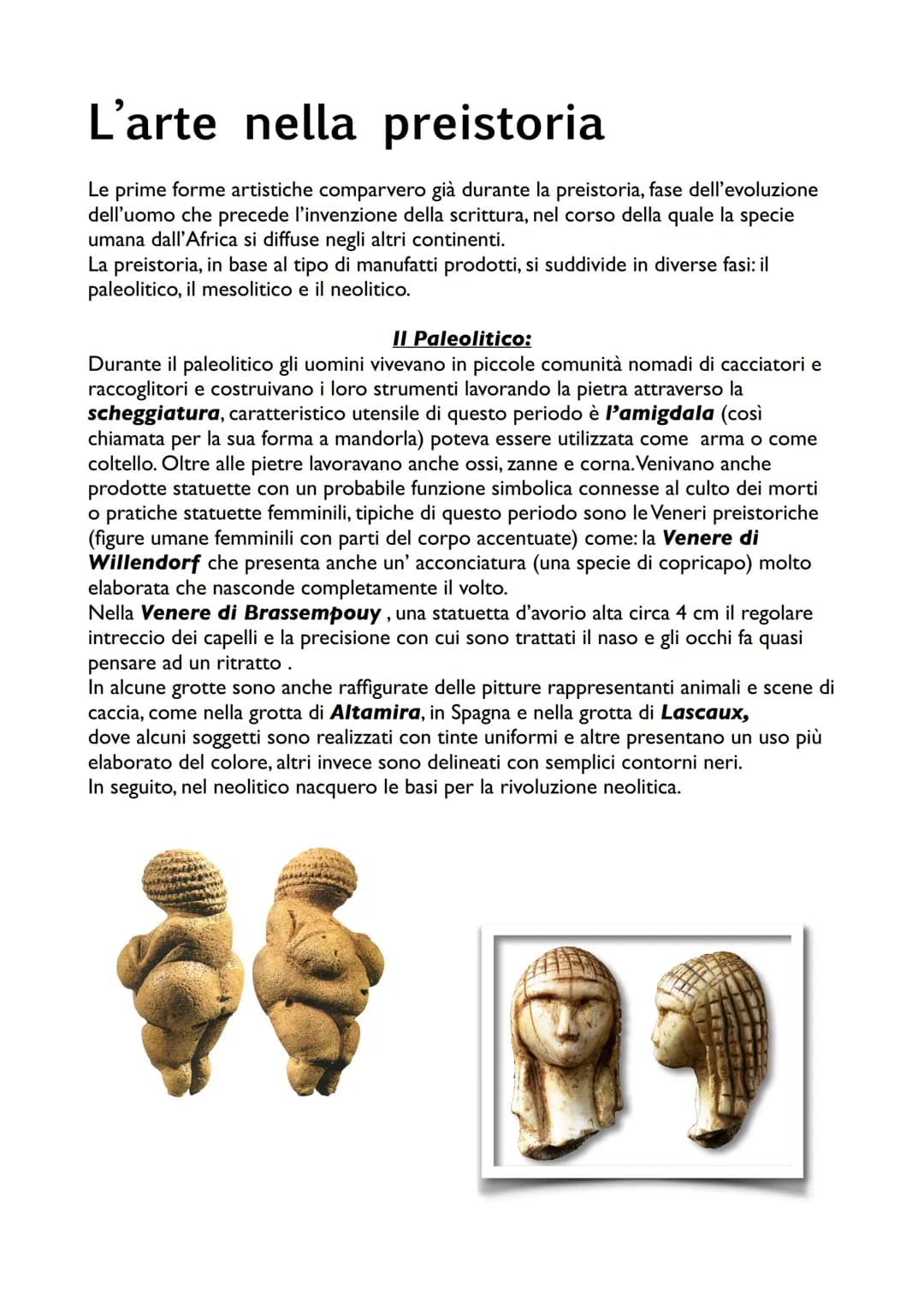 L'arte nella preistoria
Le prime forme artistiche comparvero già durante la preistoria, fase dell'evoluzione
dell'uomo che precede l'invenzi