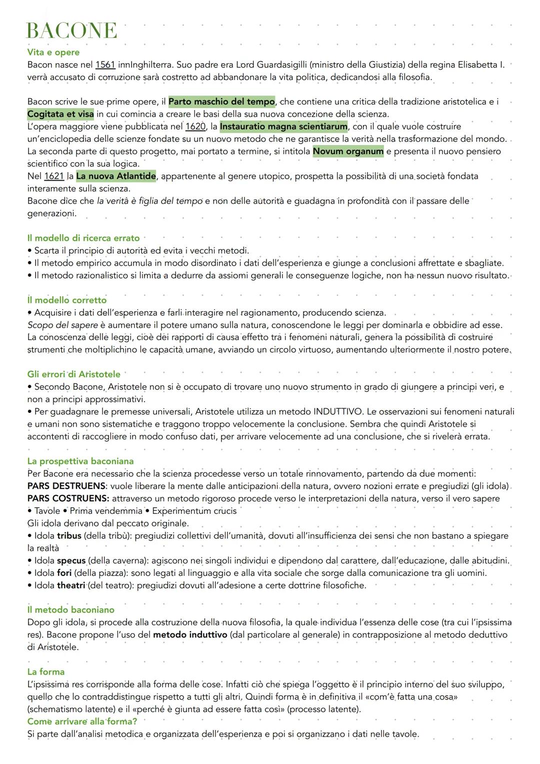 BACONE
Vita e opere
Bacon nasce nel 1561 innlnghilterra. Suo padre era Lord Guardasigilli (ministro della Giustizia) della regina Elisabetta