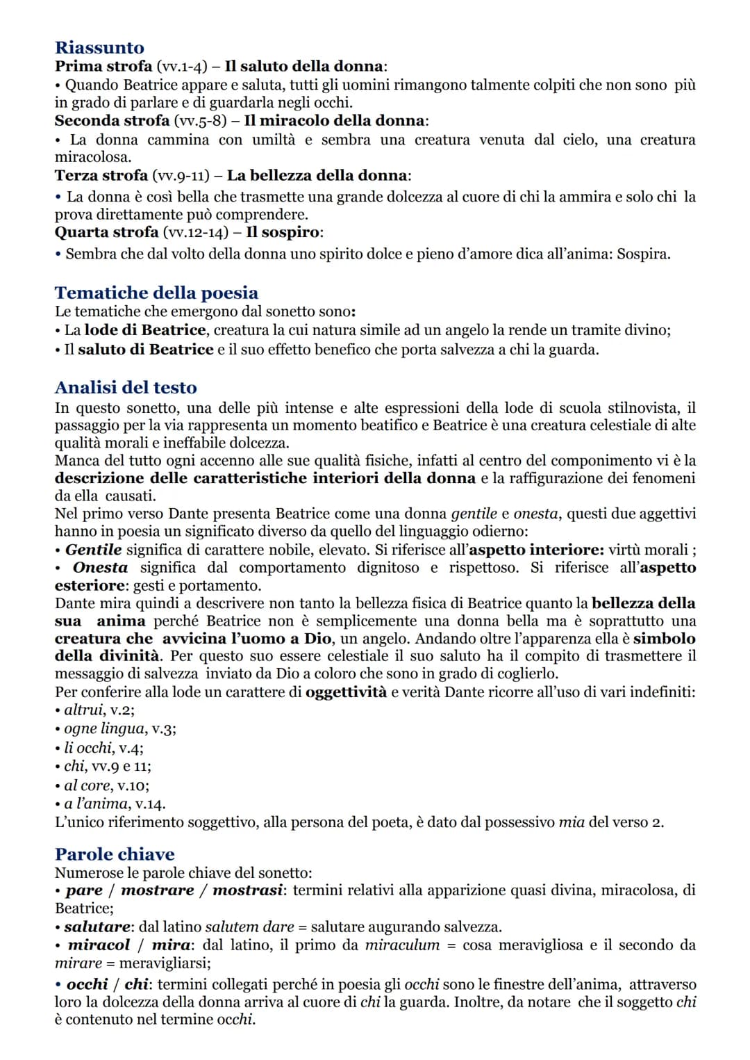 TANTO GENTILE E TANTO ONESTA PARE
Dante Alighieri
(Vita nuova, XXVI)
Lode a Beatrice
Tanto e tanto onesta pare sonetto che fa parte della ra