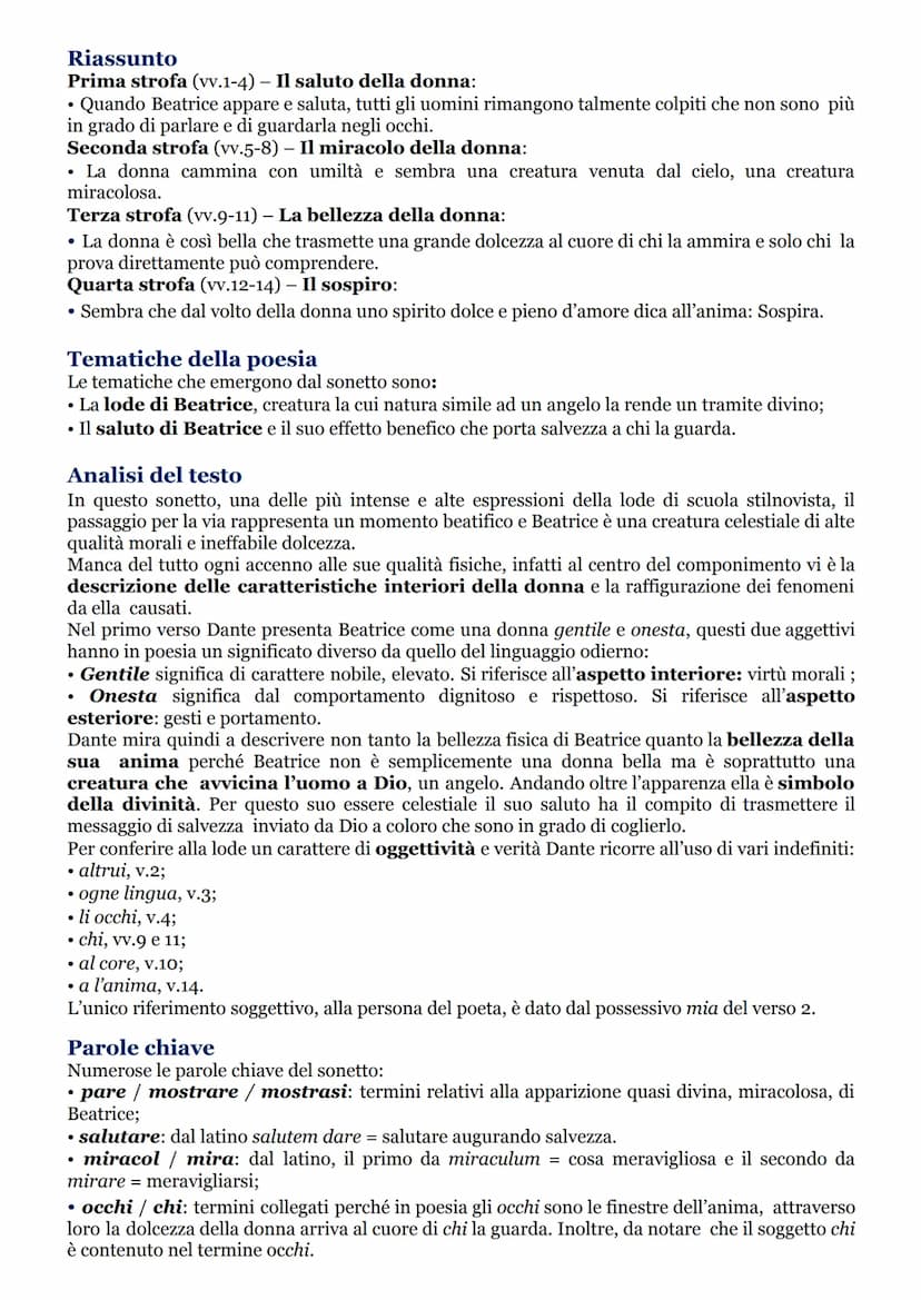 TANTO GENTILE E TANTO ONESTA PARE
Dante Alighieri
(Vita nuova, XXVI)
Lode a Beatrice
Tanto e tanto onesta pare sonetto che fa parte della ra