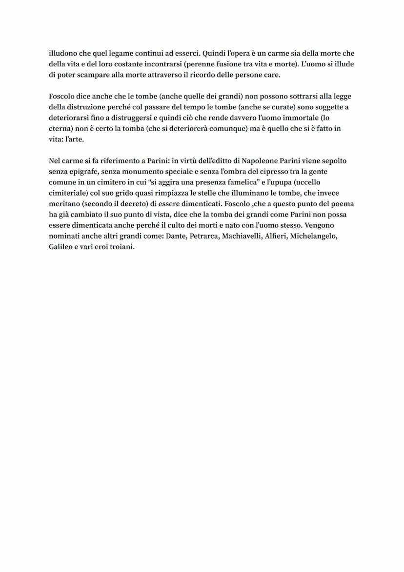 Dei sepolcri
Questa è l'opera maggiore di Foscolo ed è comunemente conosciuta come "I sepolcri". Il
titolo è un complemento di argomento per