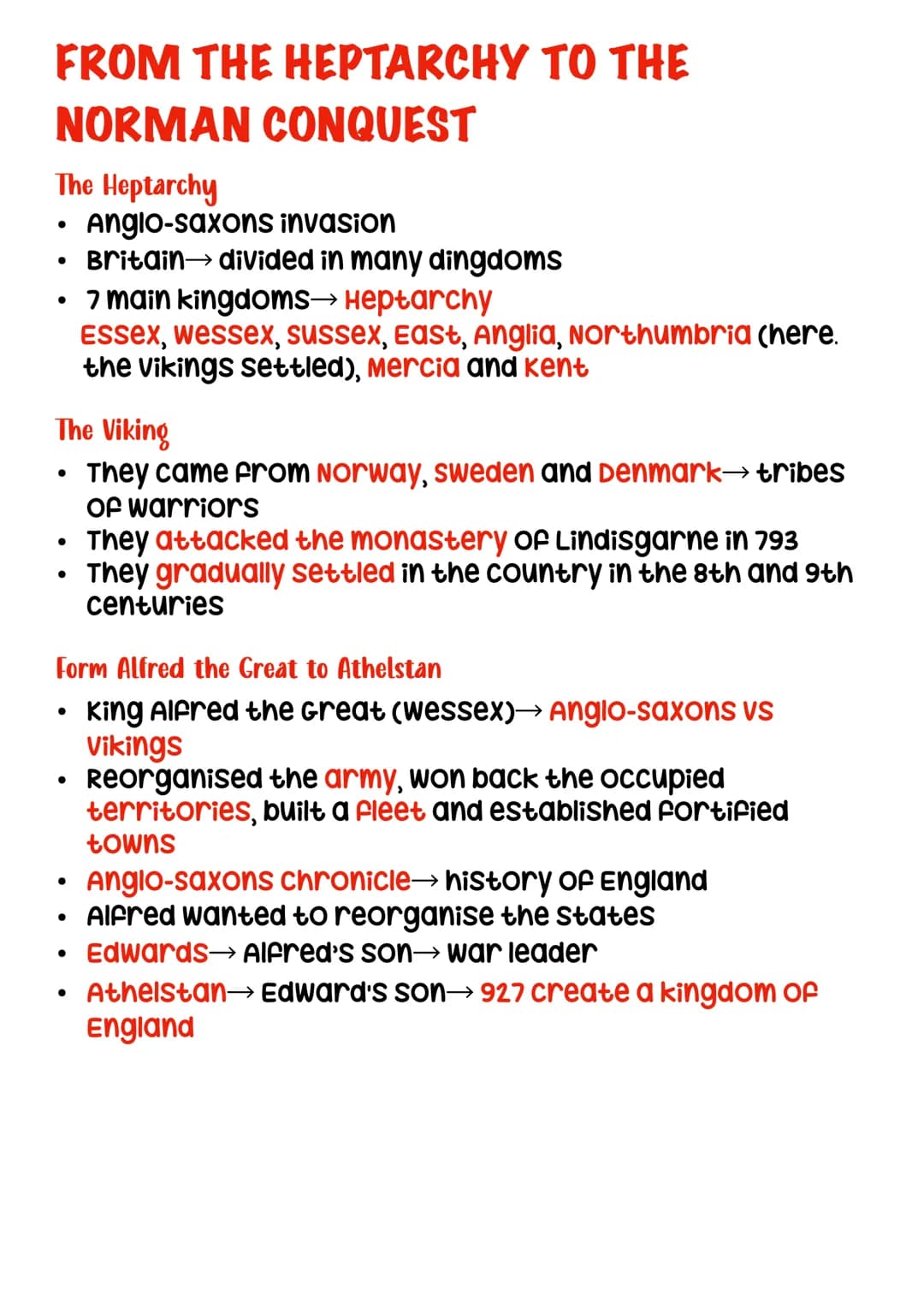 FROM THE HEPTARCHY TO THE
NORMAN CONQUEST
The Heptarchy
Anglo-saxons invasion
• Britain→ divided in many dingdoms
7 main kingdoms→ Heptarchy