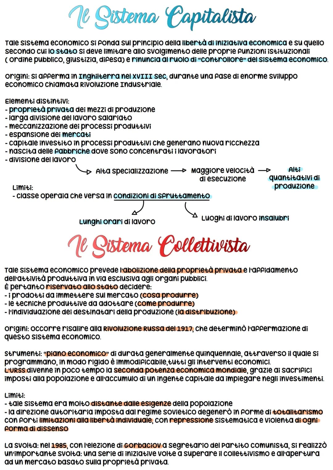 
<p>Il sistema economico collettivista si fonda sul principio dell'abolizione della proprietà privata e sull'affidamento dell'attività produ