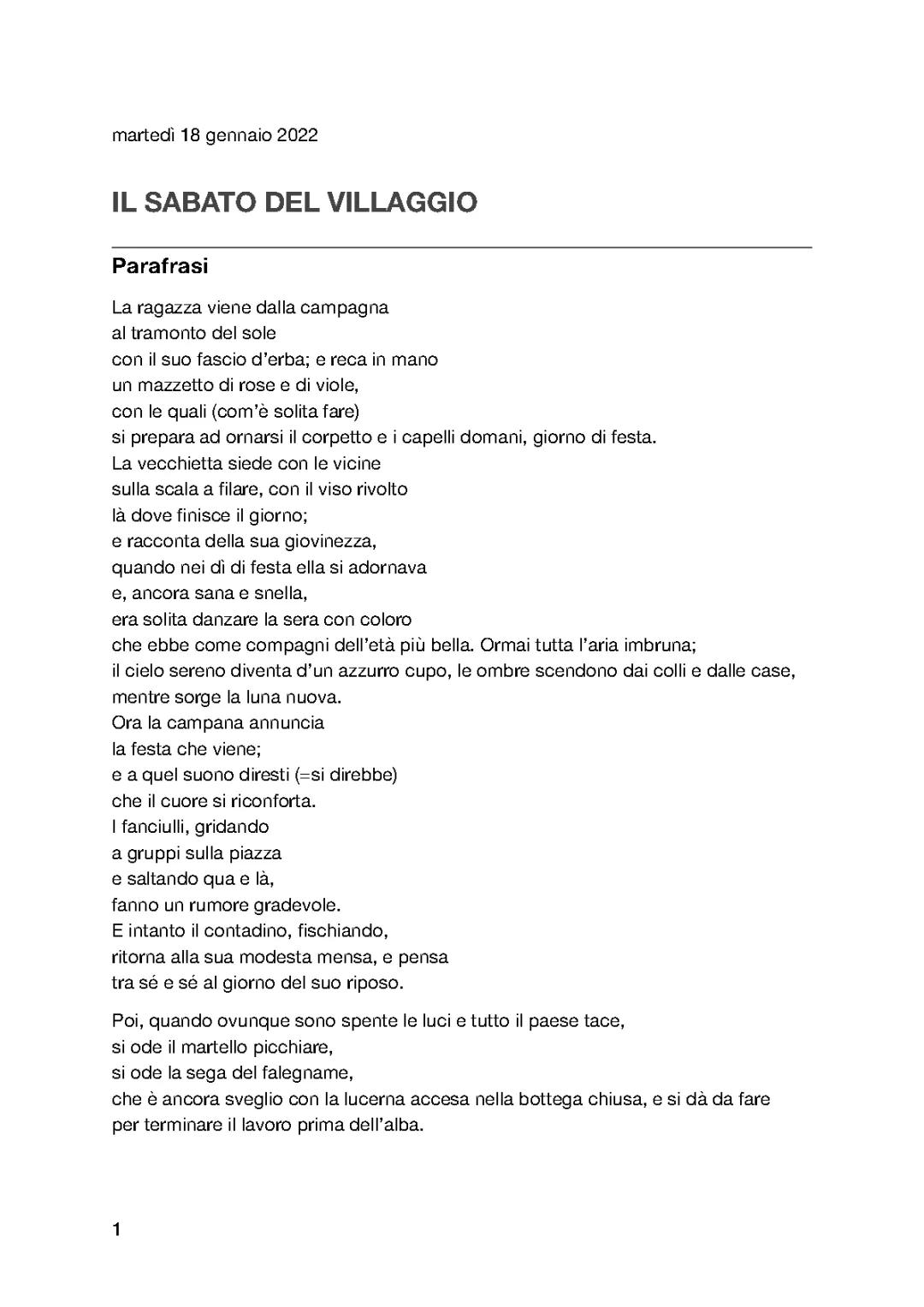 Il sabato del villaggio 