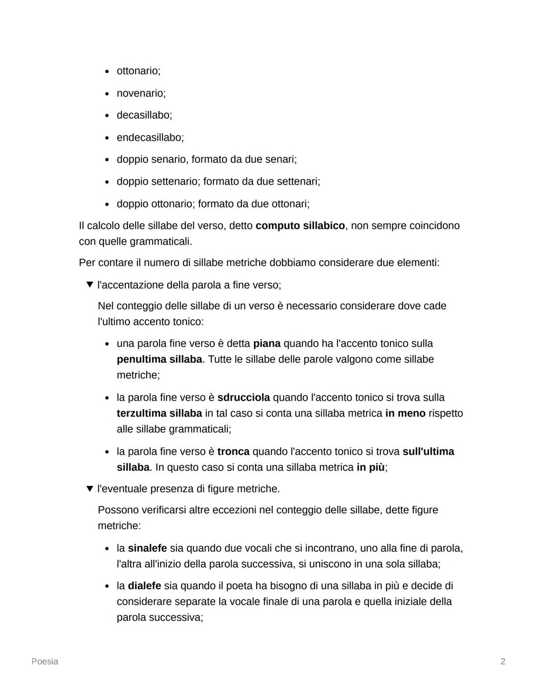 Poesia
Poesia
▼ Il verso
L'aspetto esteriore più caratterizzante della poesia è dato dalla scrittura in versi. La
parola verso deriva dal la