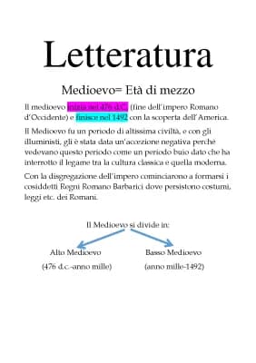 Know Riassunti di letteratura dal Medioevo fino alla società cortese  thumbnail