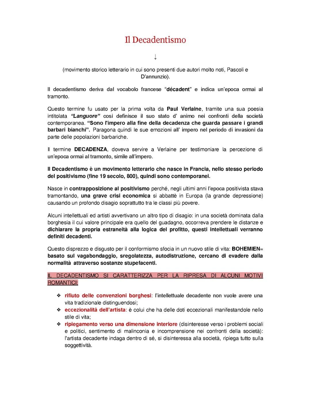 Decadentismo, Pascoli e D-Annunzio