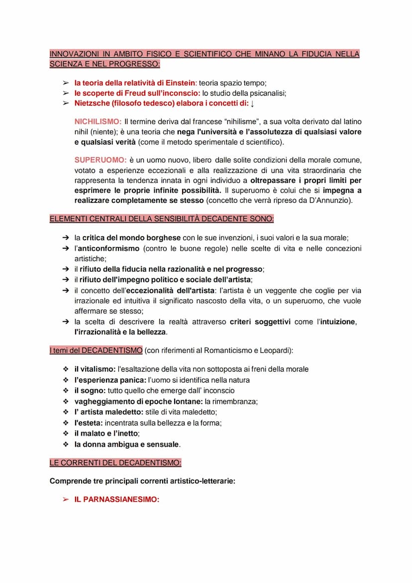 Il Decadentismo
(movimento storico letterario in cui sono presenti due autori molto noti, Pascoli e
D'annunzio).
Il decadentismo deriva dal 