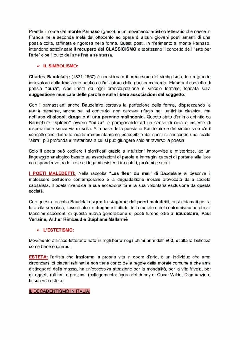 Il Decadentismo
(movimento storico letterario in cui sono presenti due autori molto noti, Pascoli e
D'annunzio).
Il decadentismo deriva dal 