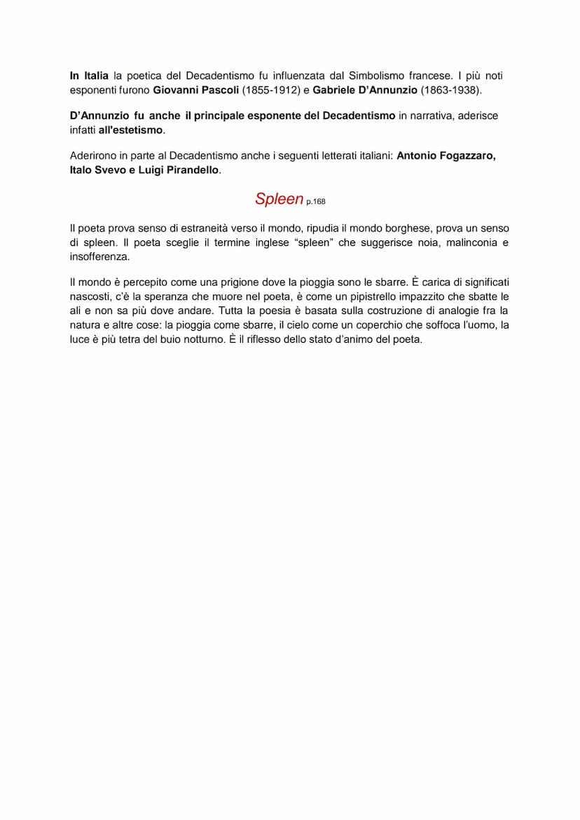 Il Decadentismo
(movimento storico letterario in cui sono presenti due autori molto noti, Pascoli e
D'annunzio).
Il decadentismo deriva dal 