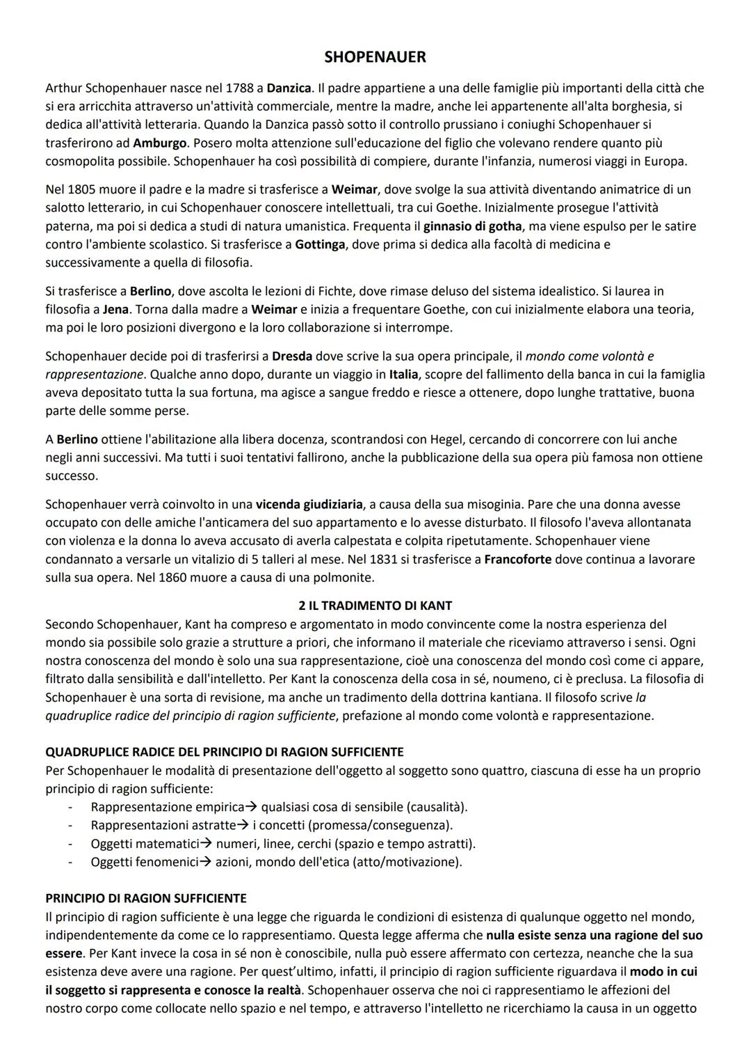 SHOPENAUER
Arthur Schopenhauer nasce nel 1788 a Danzica. Il padre appartiene a una delle famiglie più importanti della città che
si era arri