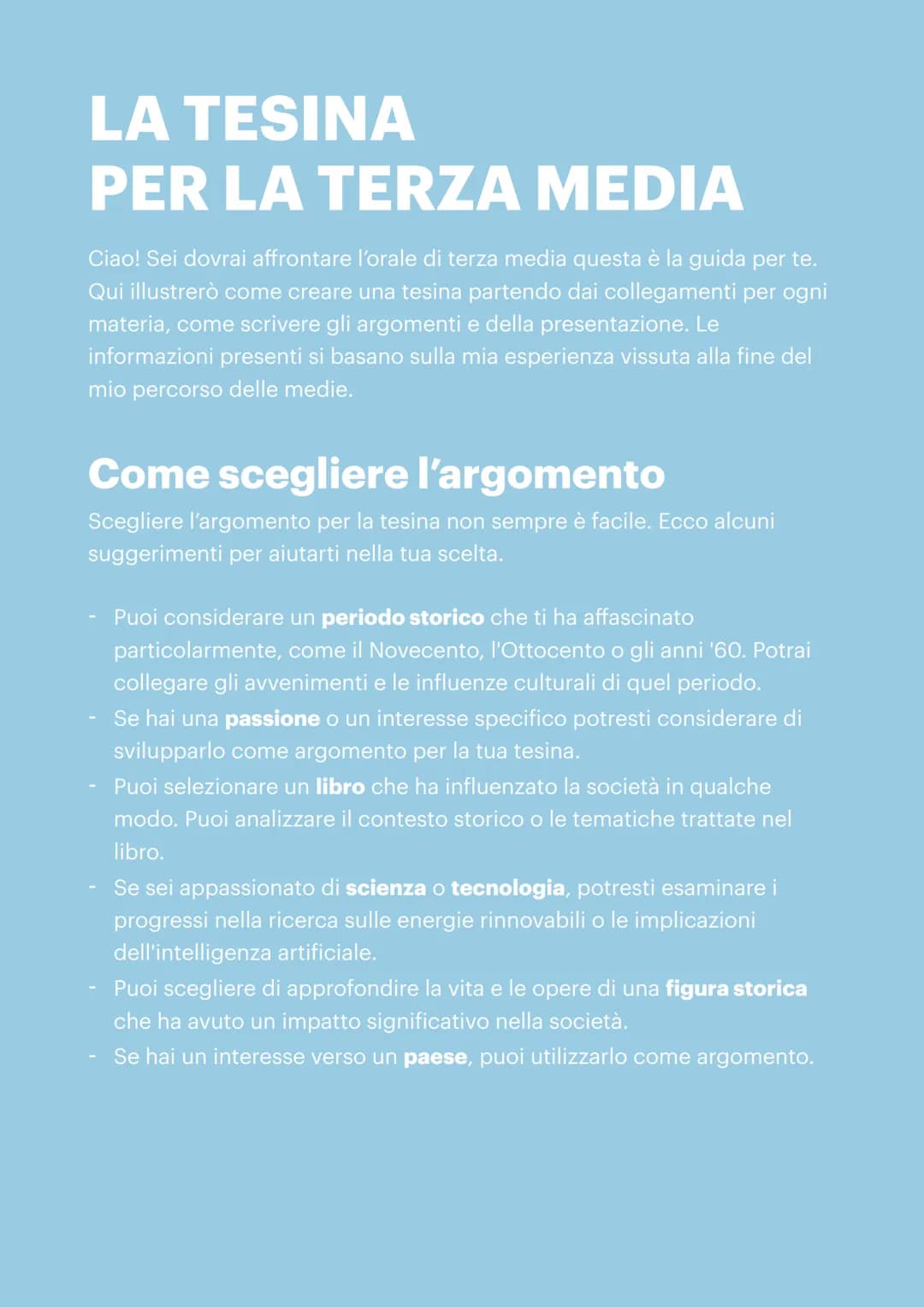 LA TESINA
PER LA TERZA MEDIA
Ciao! Sei dovrai affrontare l'orale di terza media questa è la guida per te.
Qui illustrerò come creare una tes