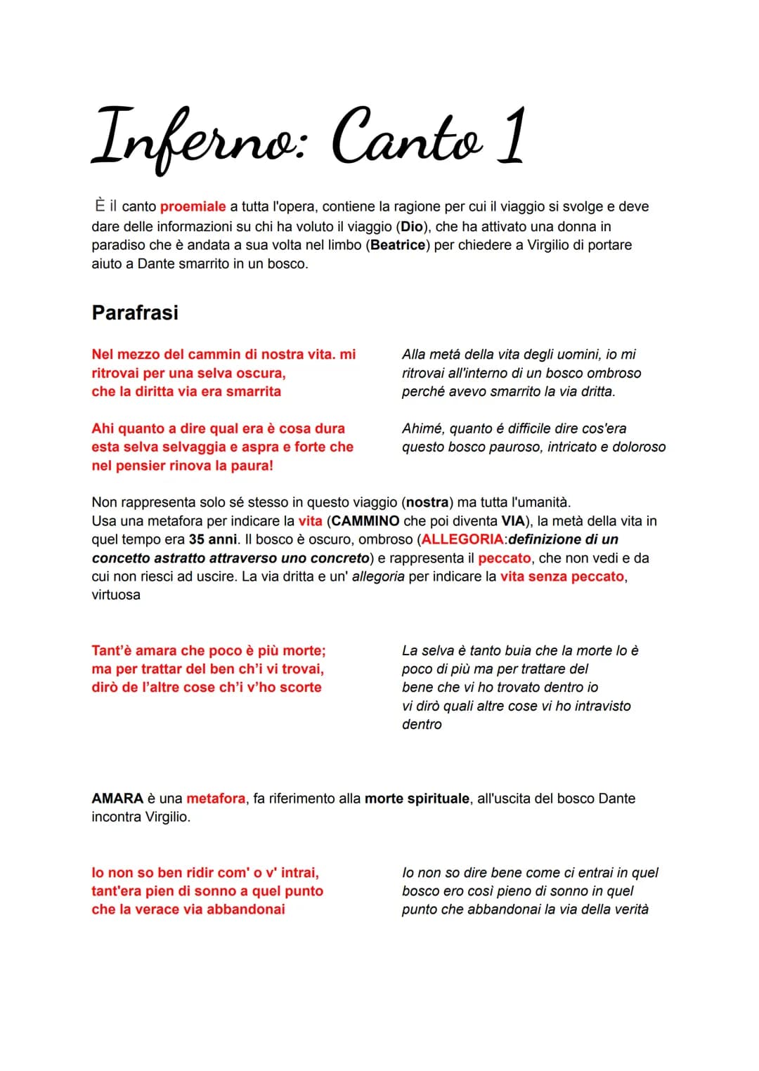 Inferno: Canto 1
È il canto proemiale a tutta l'opera, contiene la ragione per cui il viaggio si svolge e deve
dare delle informazioni su ch